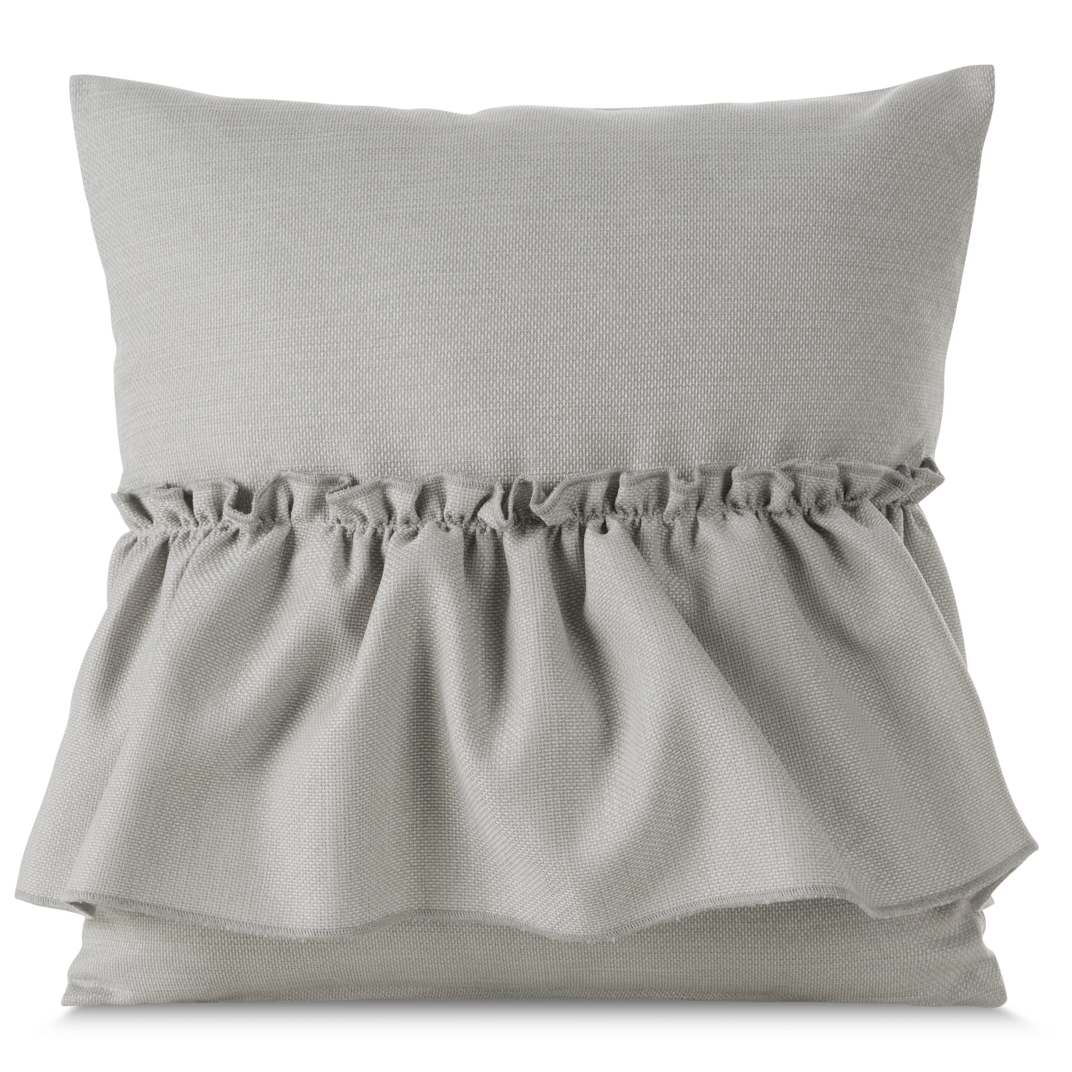 Poszewka na poduszkę 40x40 cm popielata z falbaną z tkaniny o płóciennym splocie LENA | eurofirany