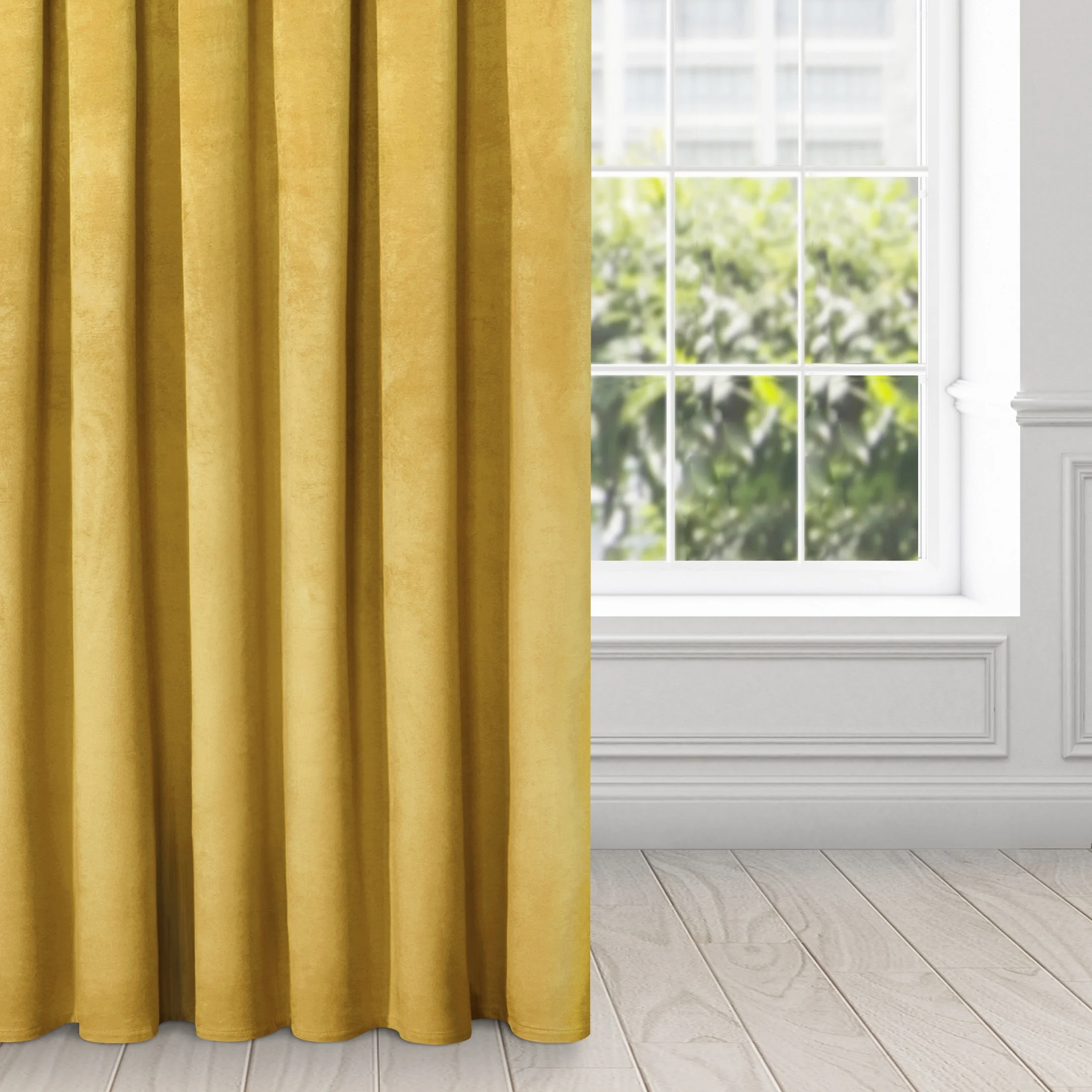 Zasłona musztardowa z miękkiego welwetu 140x250 cm taśma - SUZANA | eurofirany