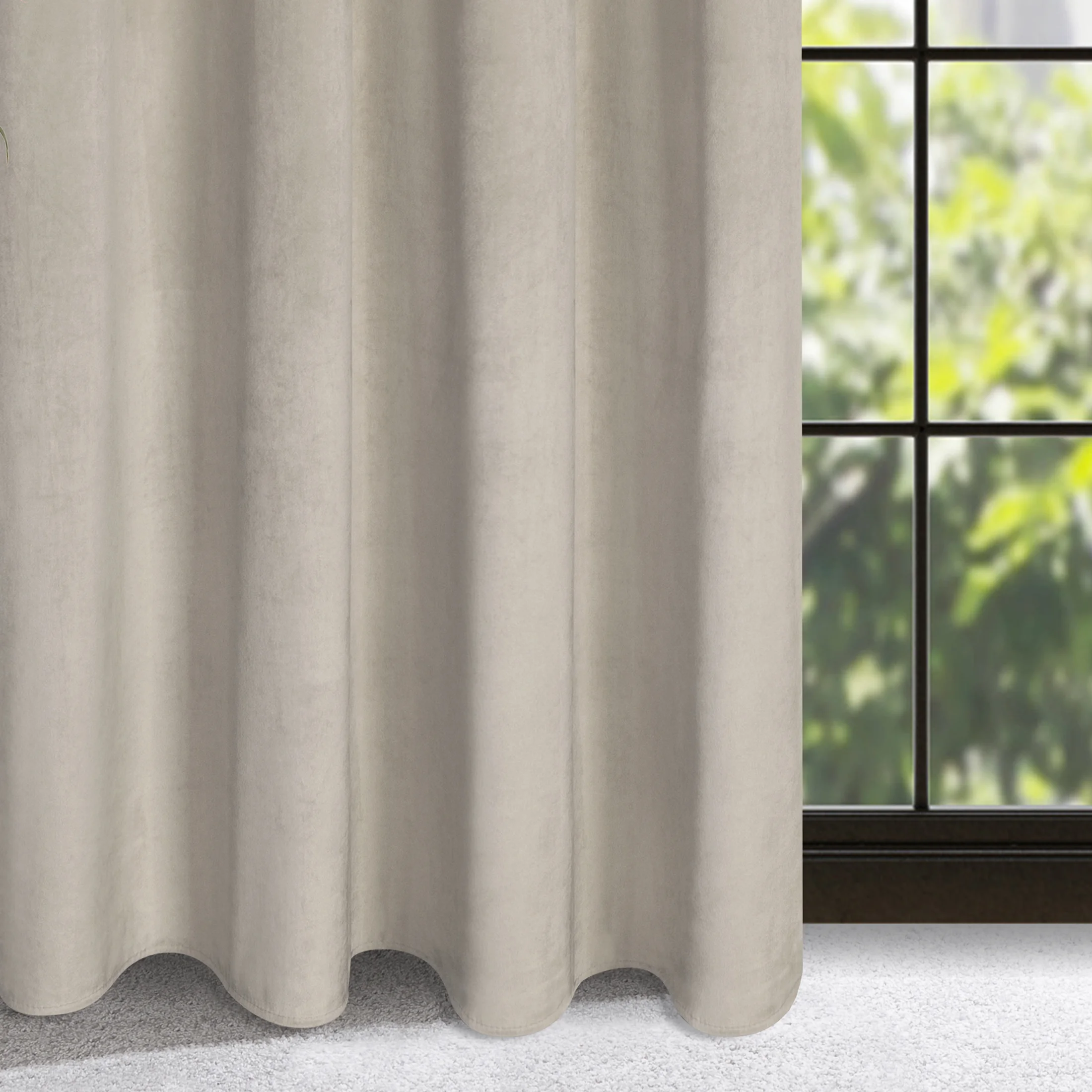 Zasłona welwetowa beżowo, srebrna z ozdobnym pasem 140x250 cm przelotka - ARIANA | eurofirany