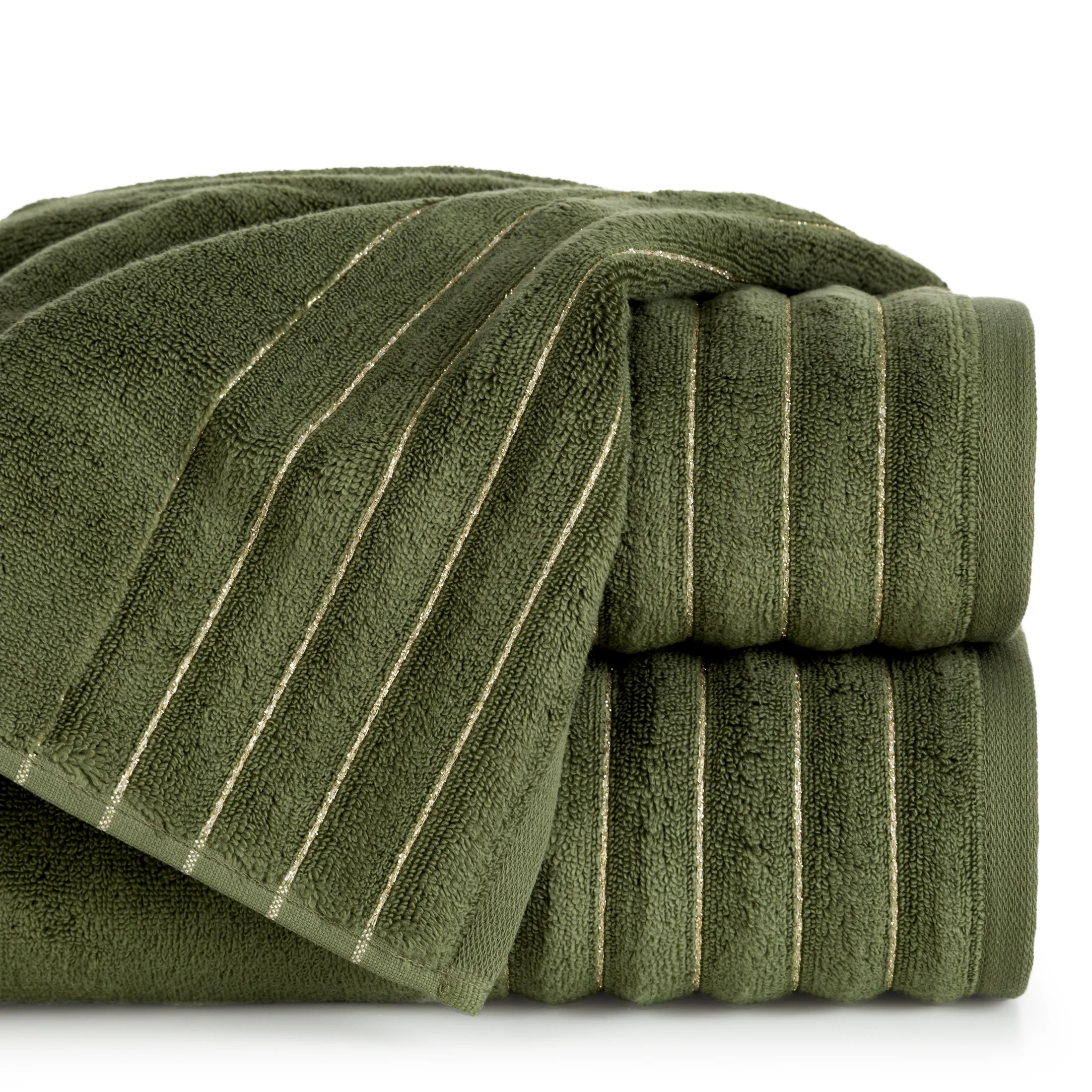 Ręcznik kąpielowy 50x90 cm kolor zielony zdobiony prążkami z błyszczącej nici 500 g/m2 LUNARI