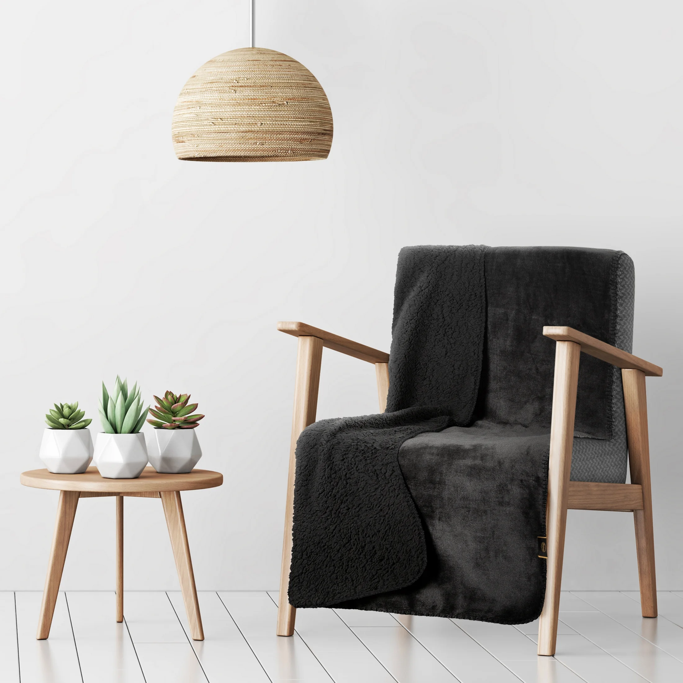 Narzuta, koc na fotel 70x160 cm czarna z miękkiego polaru ze strukturą baranka TEDY Eurofirany Premium | eurofirany