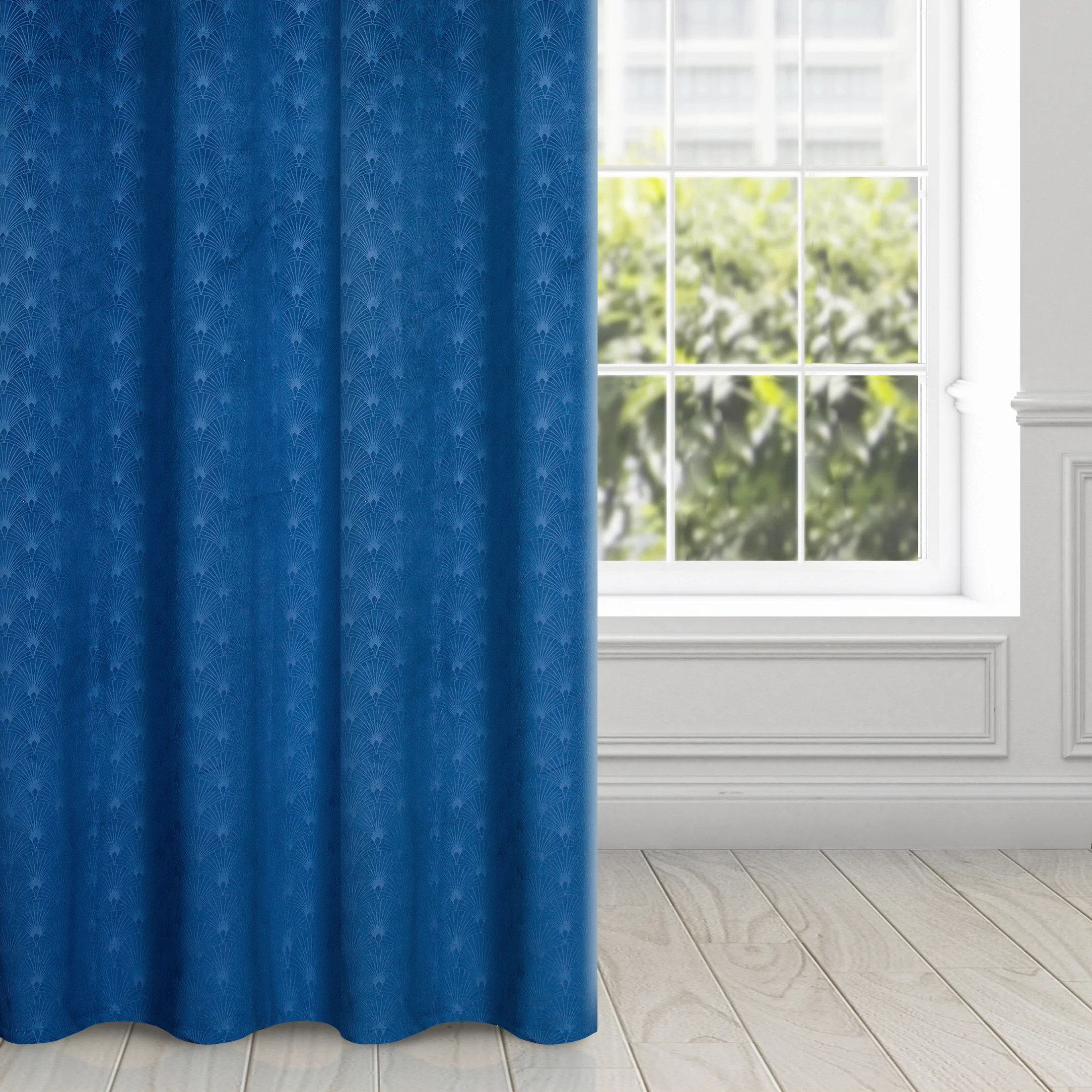 Zasłona granatowa z wytłaczanego welwetu 140x250 cm przelotka - JULIA | eurofirany