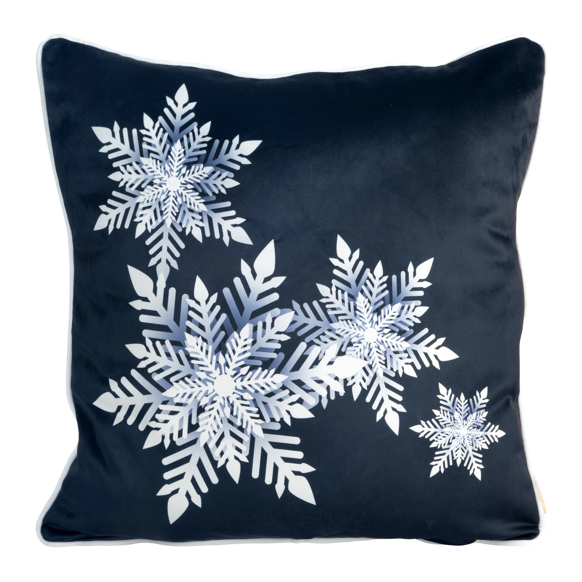 Poszewka na poduszkę 60x60 cm welwetowa, granatowo biała zdobiona nadrukiem ze śnieżynkami CAROL | eurofirany