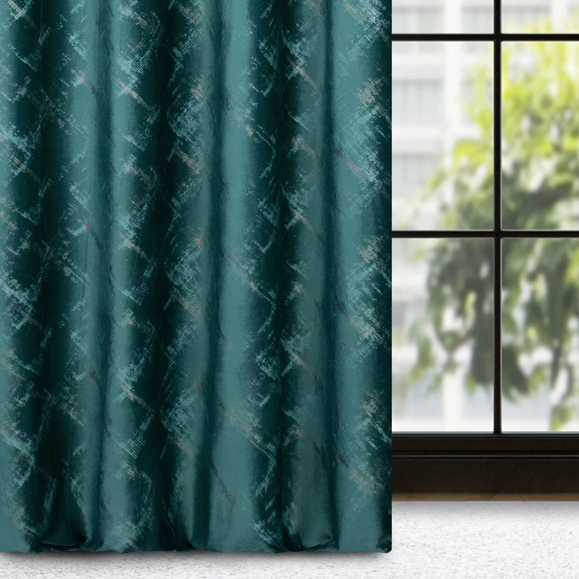 Zasłona welwetowa turkusowa z szampańska przecierką 140x270 taśma - ADRIA | eurofirany