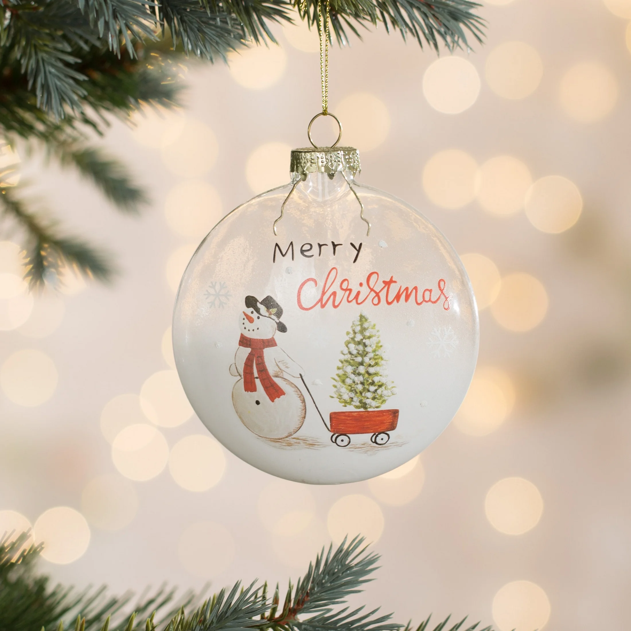 Szklana bombka ręcznie zdobiona uroczym bałwankiem |