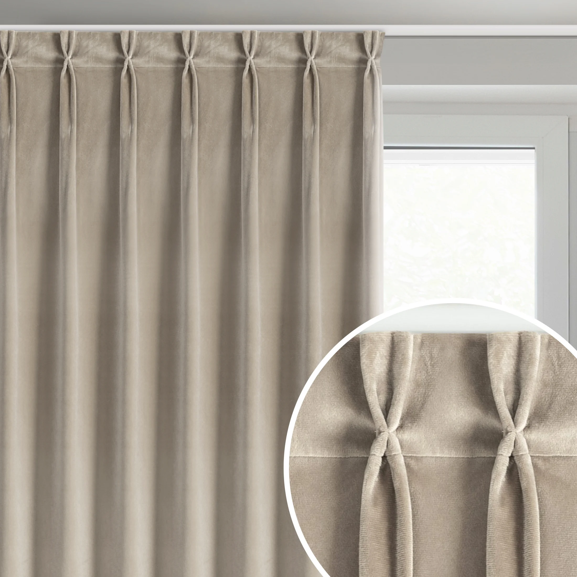 Zasłona beżowa z welwetowej tkaniny 80x270 cm (wymiar podany na gotowo) system flex - MELANIE | eurofirany