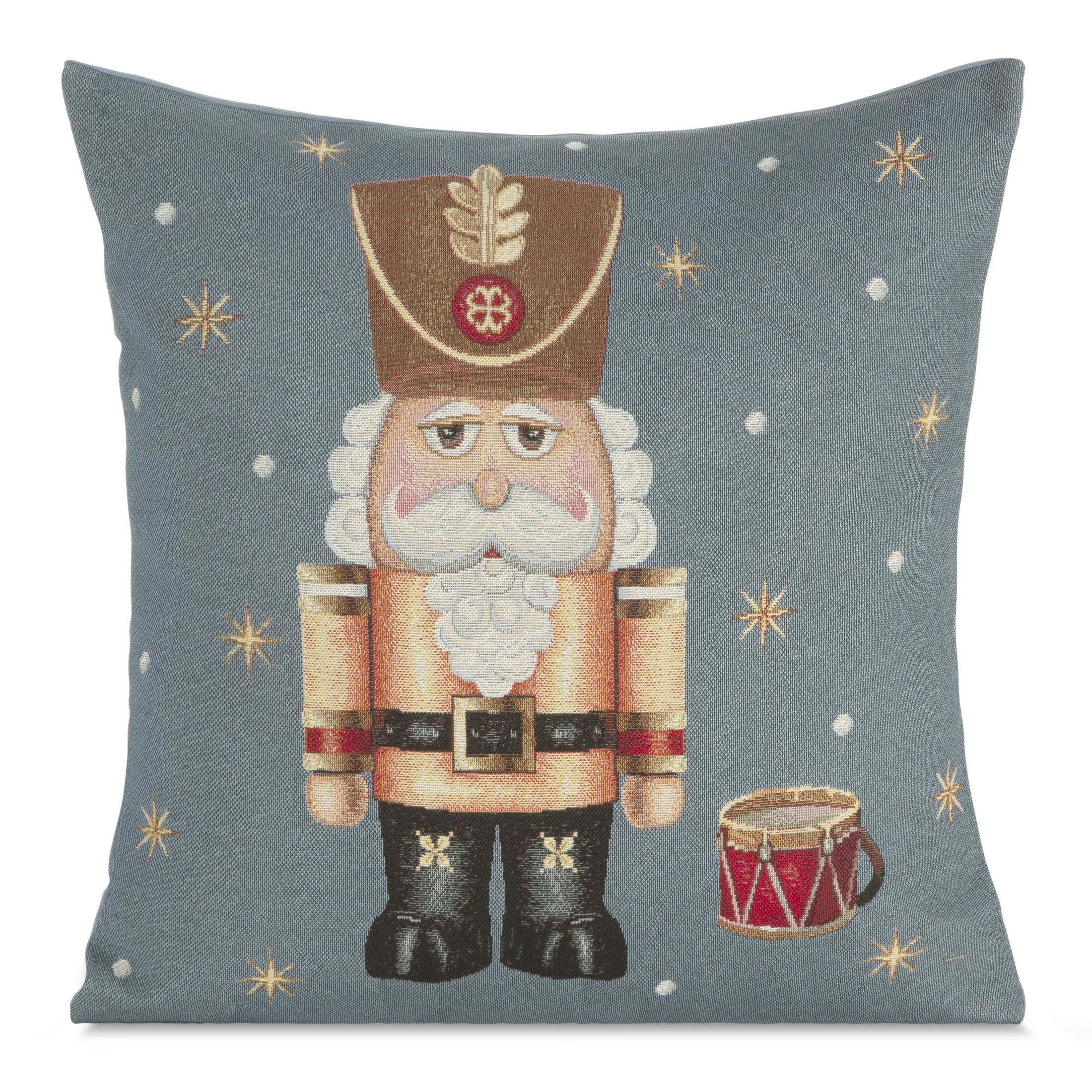 Poszewka na poduszkę 45x45 cm bawełniana, gobelinowa popielato, beżowa zdobiona wzorem dziadka do orzechów GOB | 