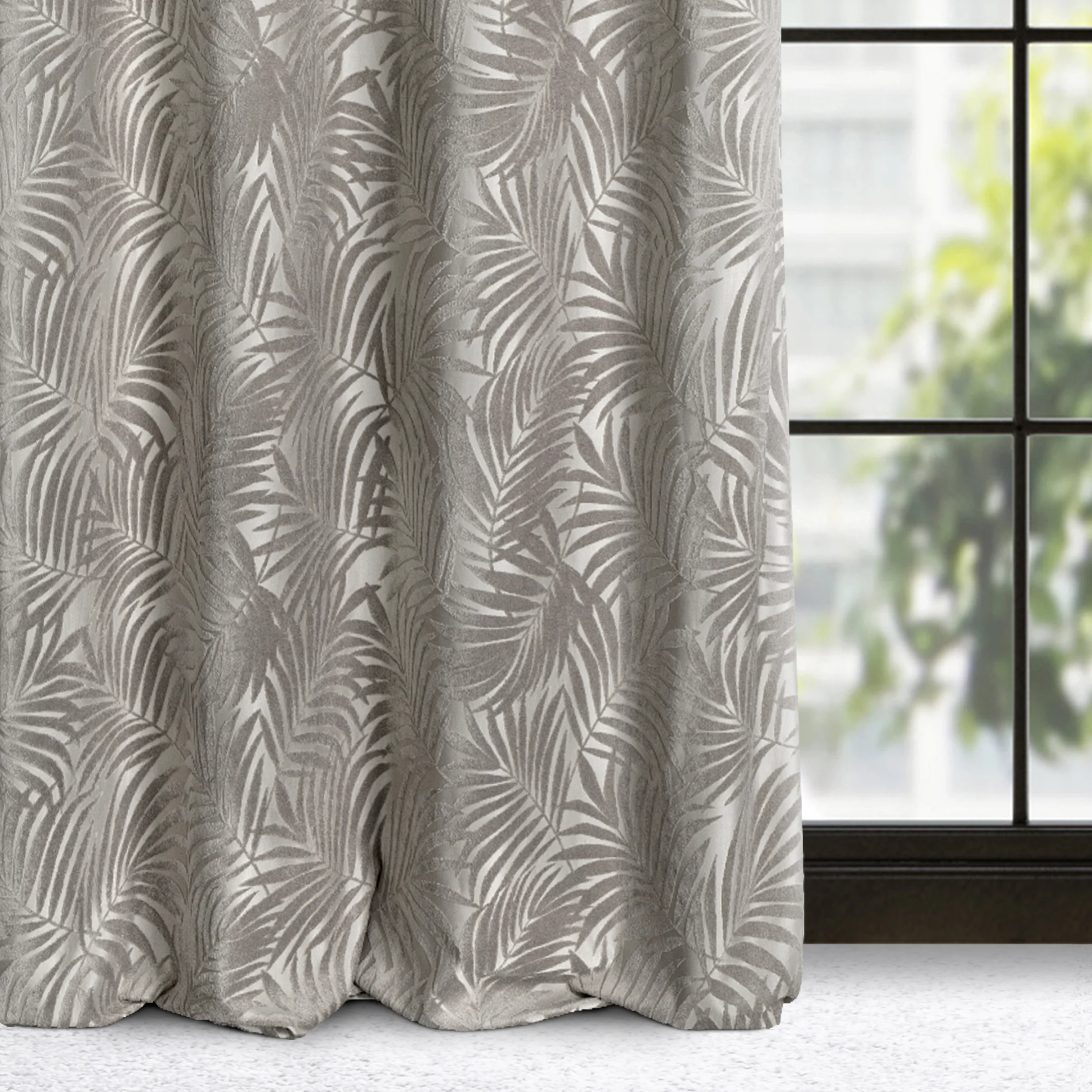 Zasłona welwetowa beżowa z trójwymiarowym wzorem liści 140x250 cm przelotka - LIVIA | eurofirany