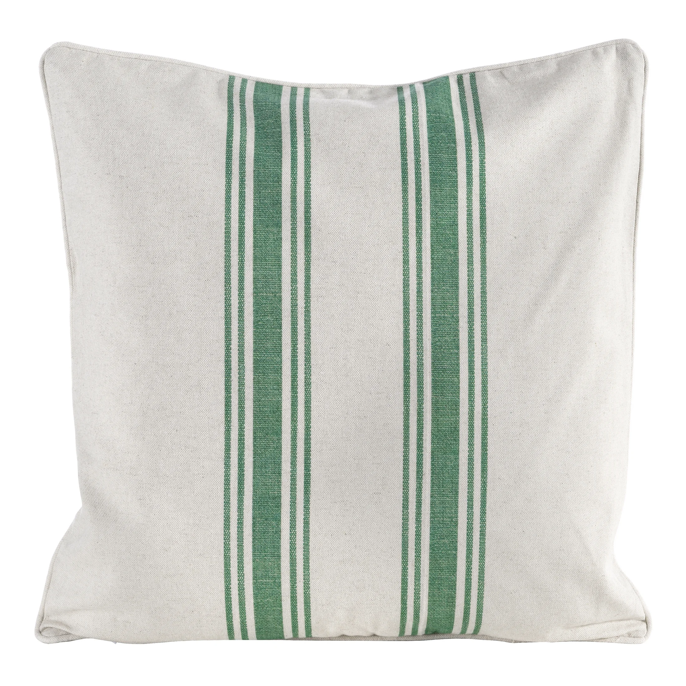 Poszewka na poduszkę 50x50 cm bawełniana z dodatkiem lnu zdobiona subtelnym nadrukiem pasów kremowo, zielona LEN | eurofirany