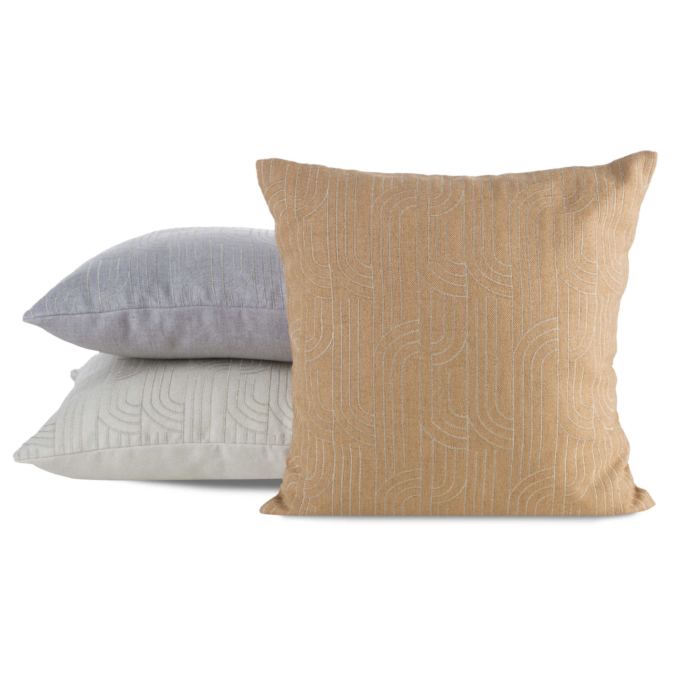 Poszewka na poduszkę 45x45 cm srebrna z złotym geometrycznym haftem MILA