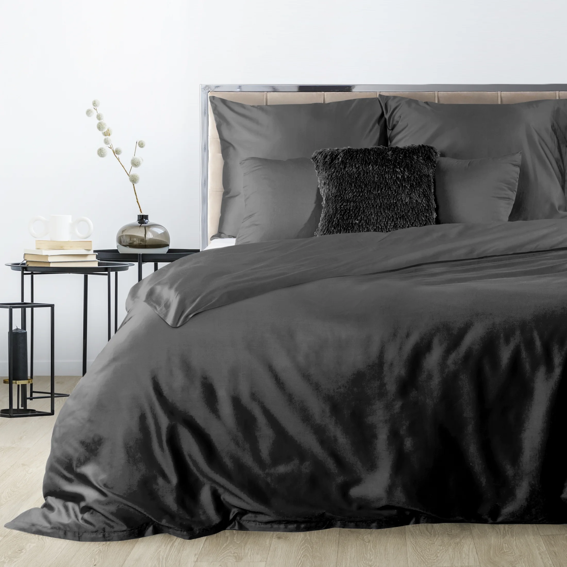 Pościel 220x200 cm gładka z satyny bawełnianej kolor czarny DINA Diva Line | eurofirany