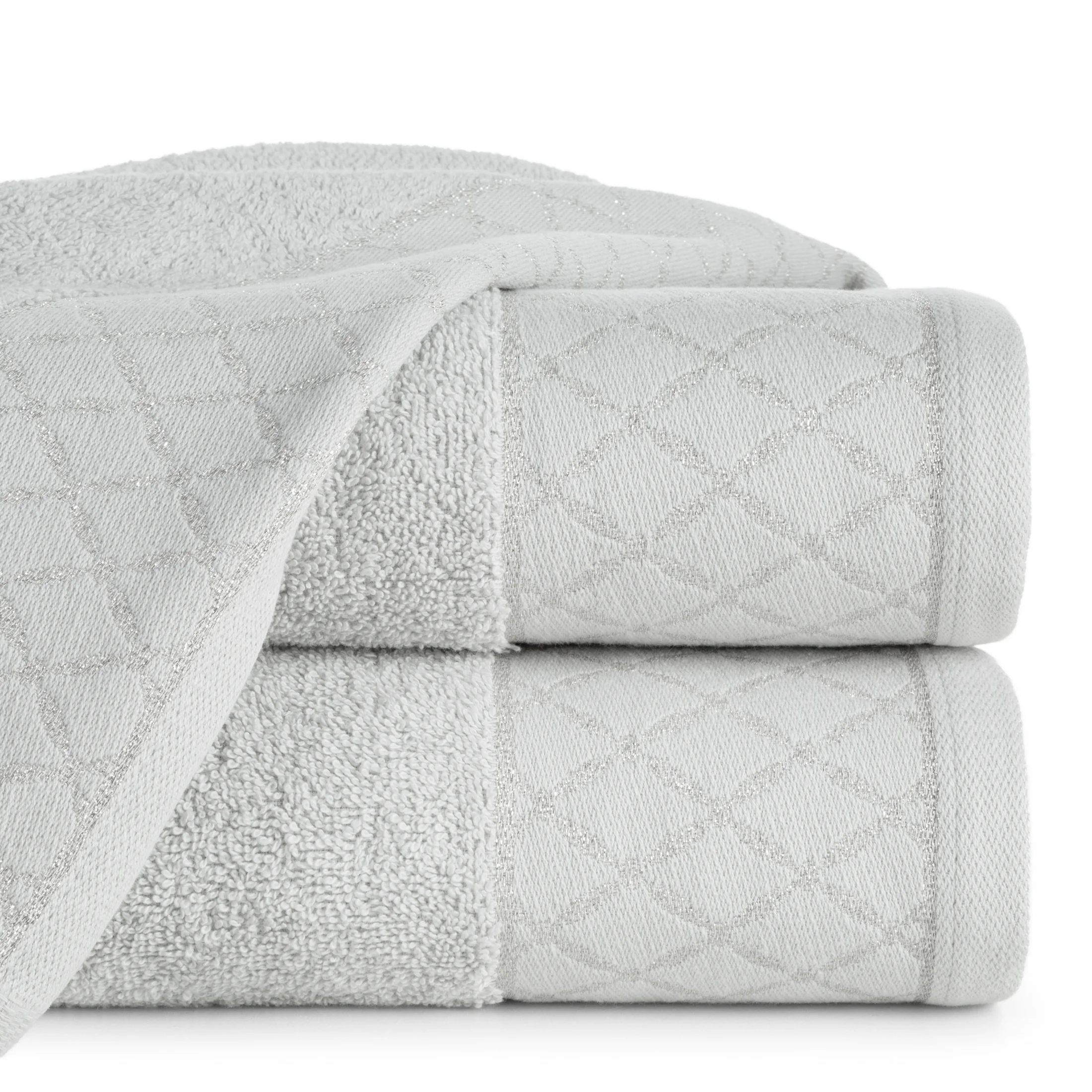 Ręcznik do rąk 30x50 cm bawełniany kolor srebrny zdobiony wzorem geometrycznym 500 g/m2 LAYLA