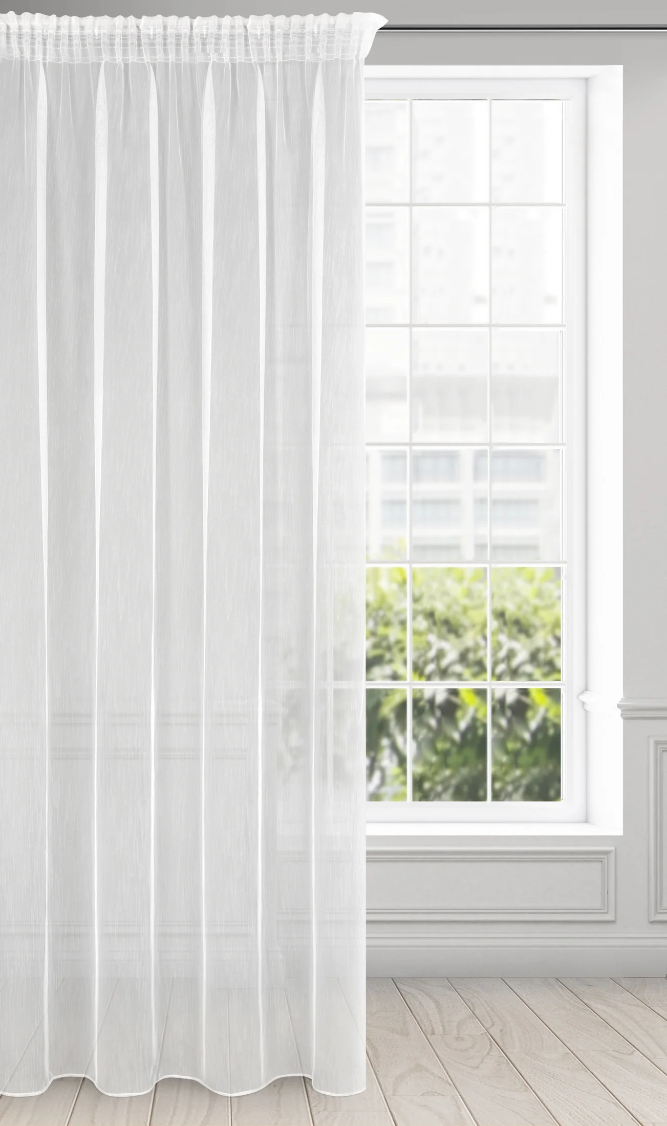 Firana biała o strukturze drobnego deszczyku 140x270 cm taśma NICEA