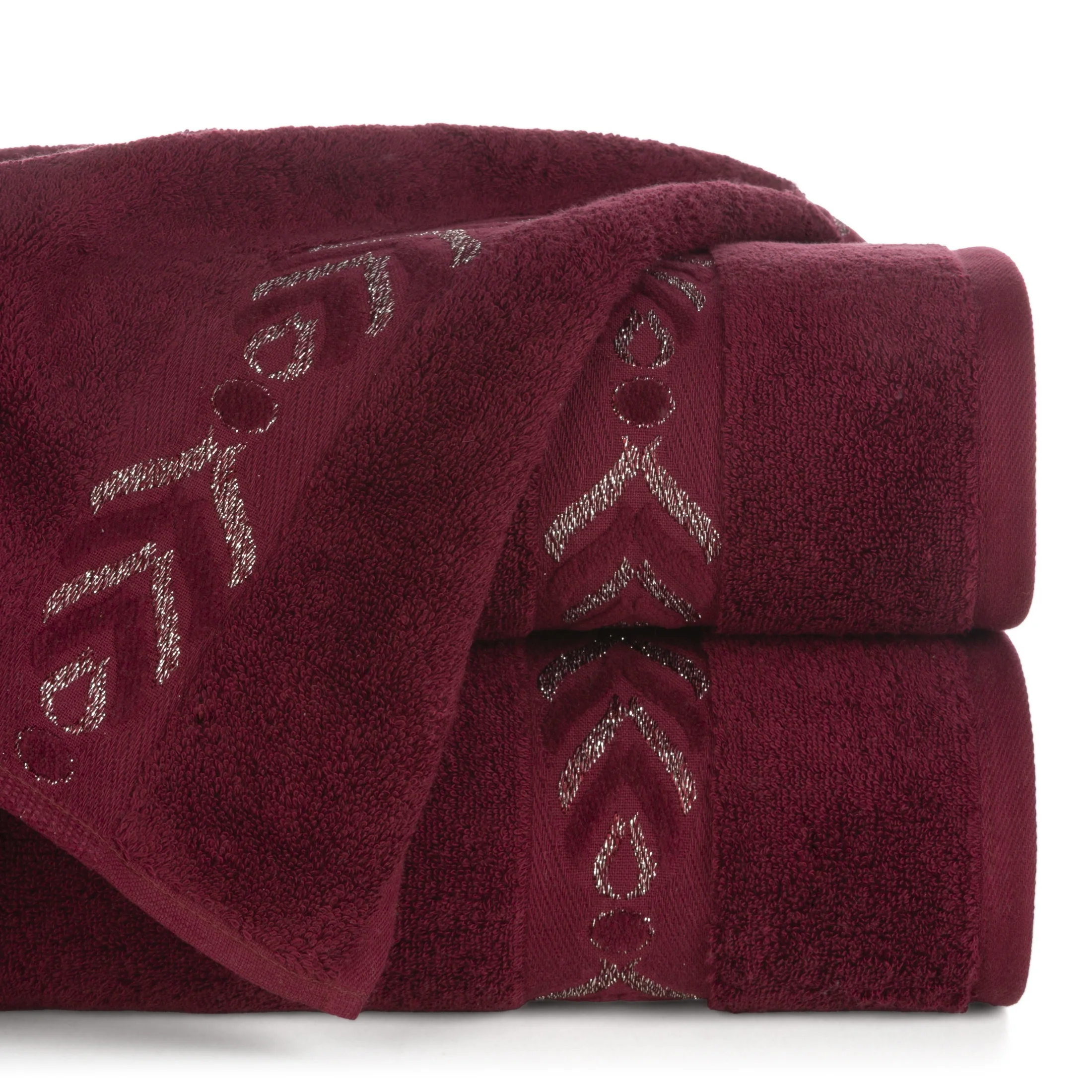 Ręcznik kąpielowy 50x90 cm bawełniany kolor bordowo, złoty zdobiony metaliczna nicią 500 g/m2 KALISTO