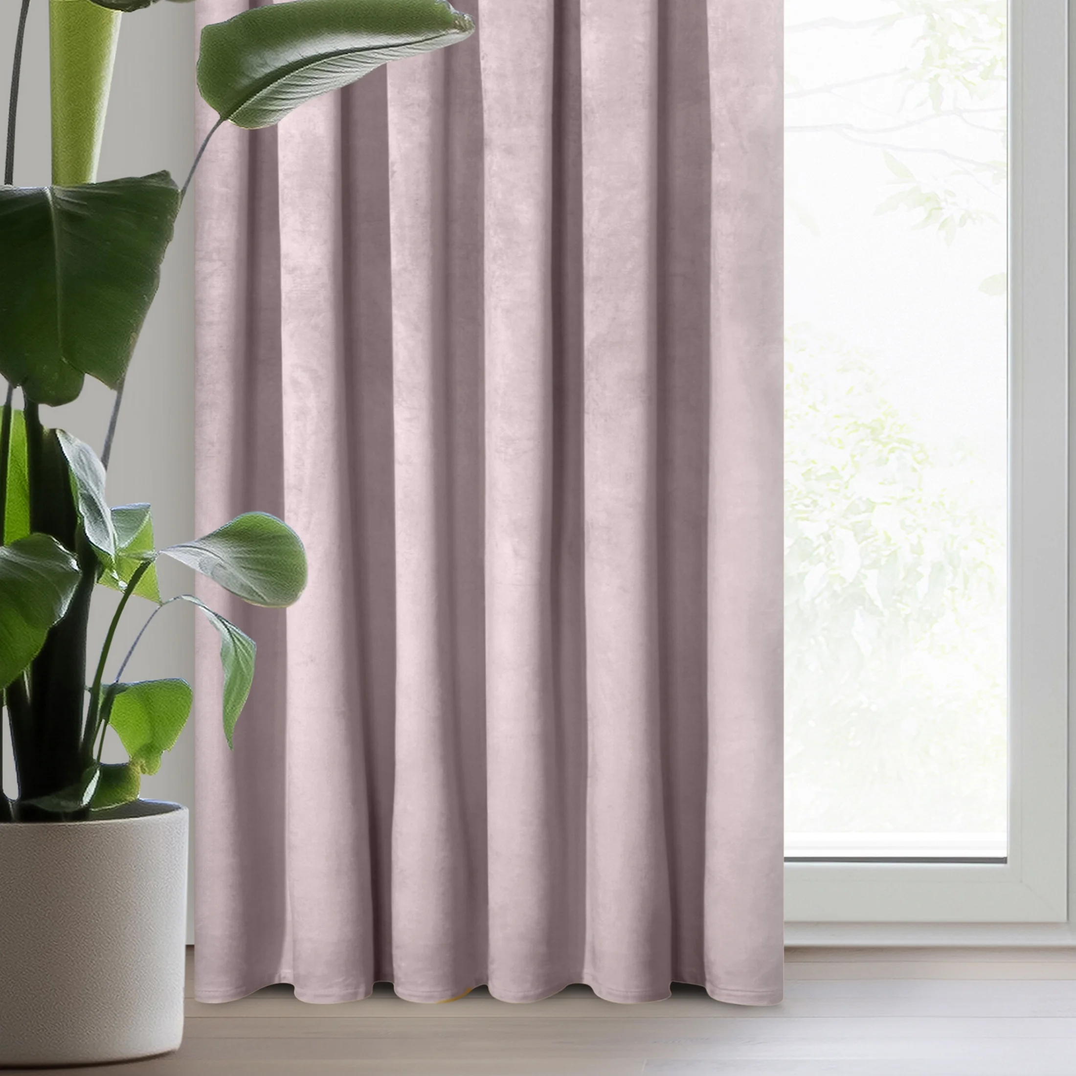 Zasłona welwetowa pudrowy róż gładka 140x300 cm taśma - PIERRE | eurofirany