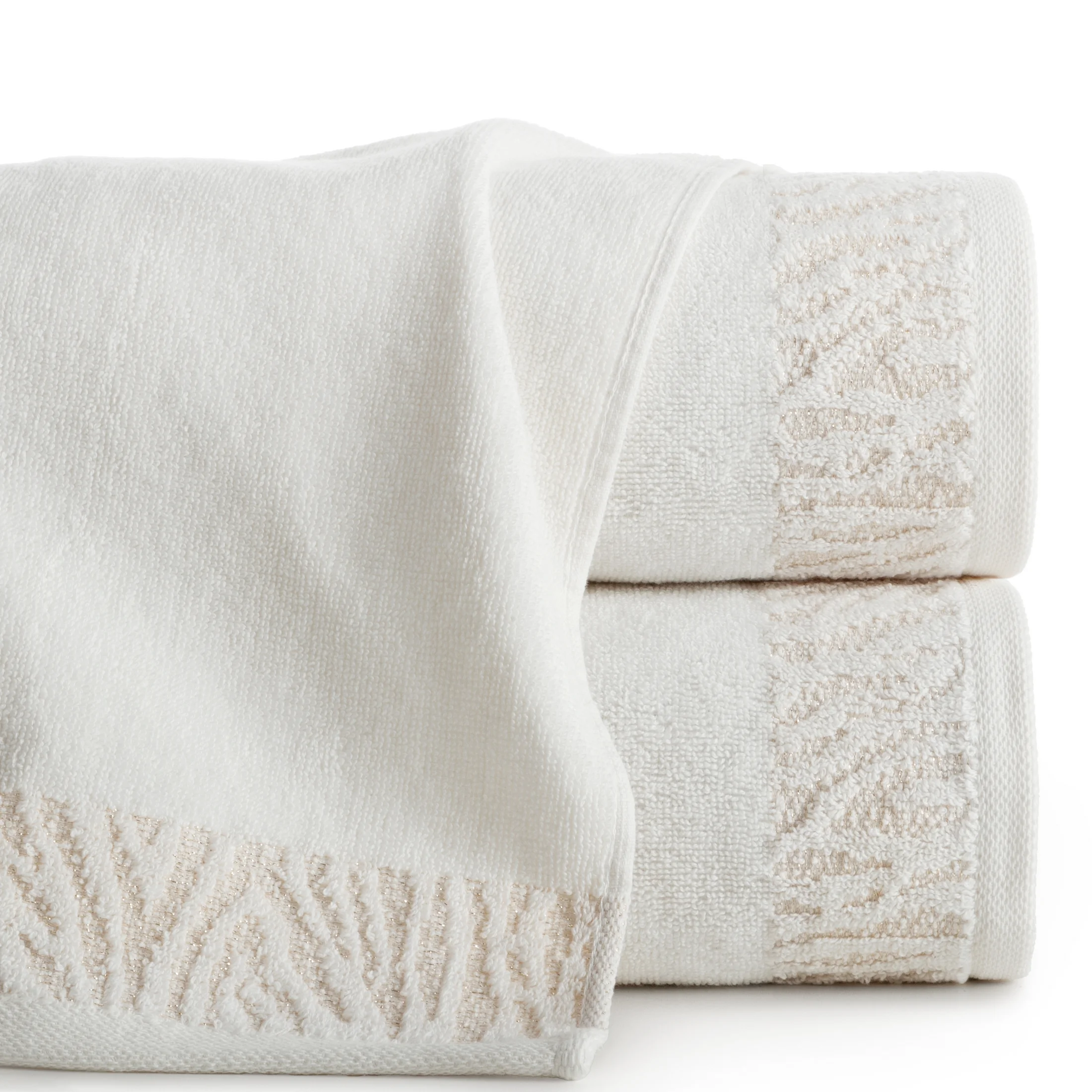 Ręcznik do rąk 30x50 cm bawełniany kolor biały z ozdobną błyszczącą bordiurą 500 g/m2 MARGO