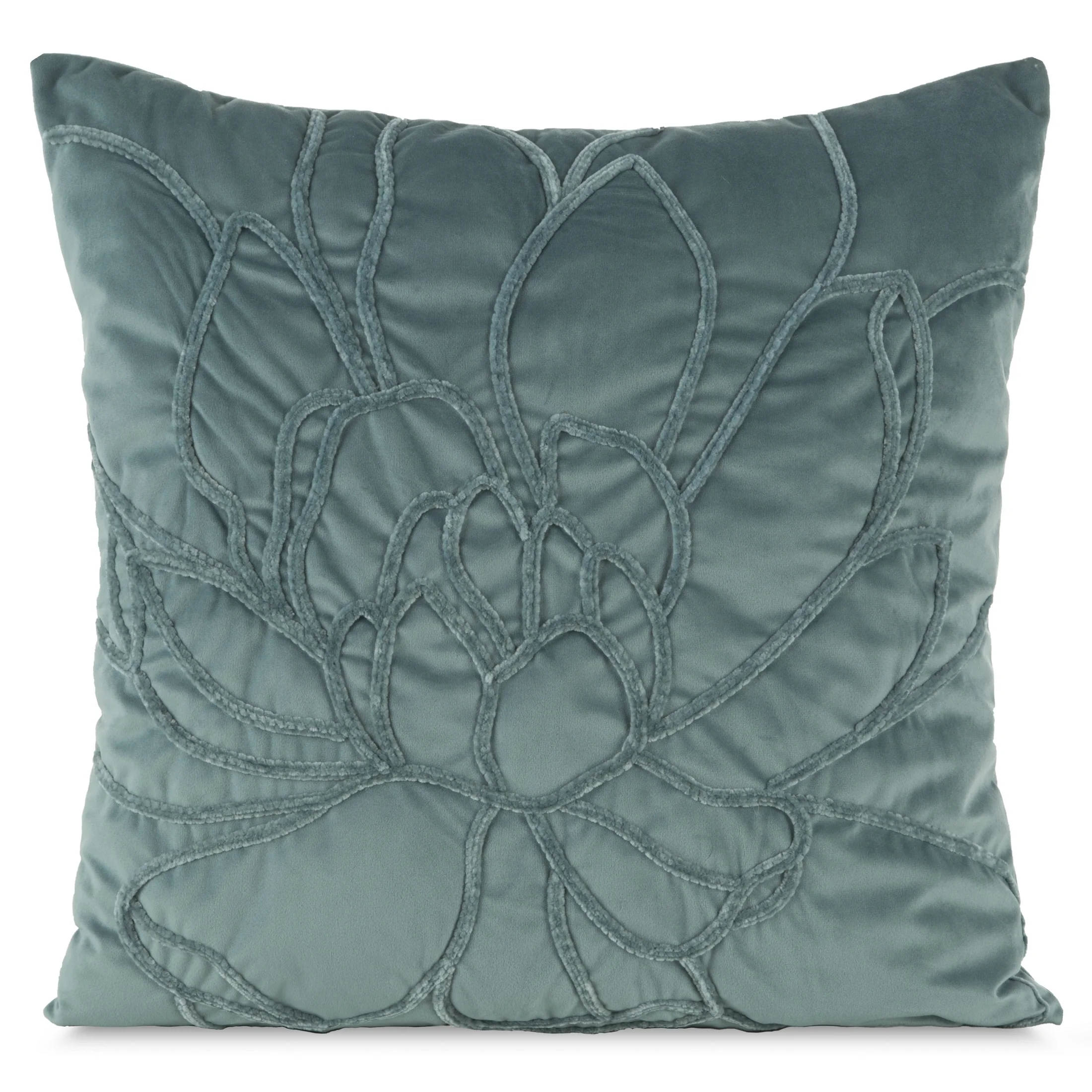 Poszewka na poduszkę 45x45 cm welwetowa, zielona zdobiona naszywanym wzorem SANDI | eurofirany