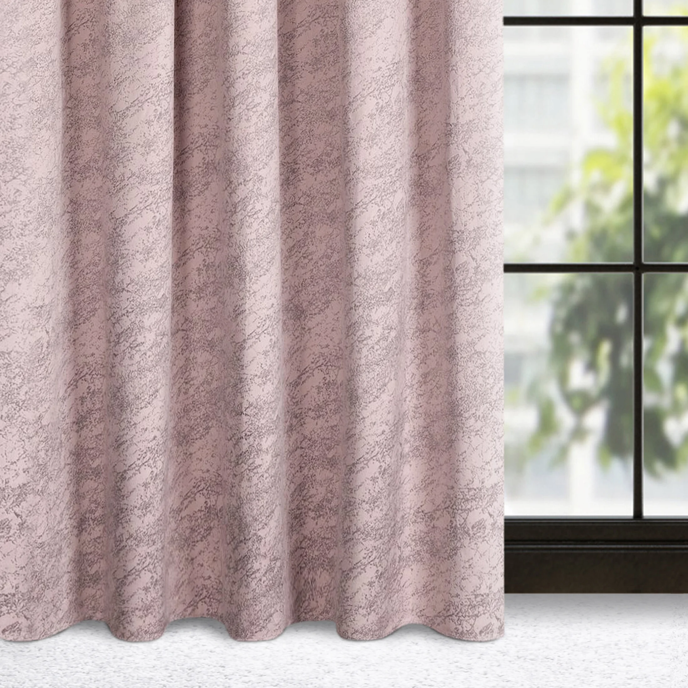Zasłona różowa ze wzorem marmurku z welwetu 140x270 cm taśma - RIVA | eurofirany