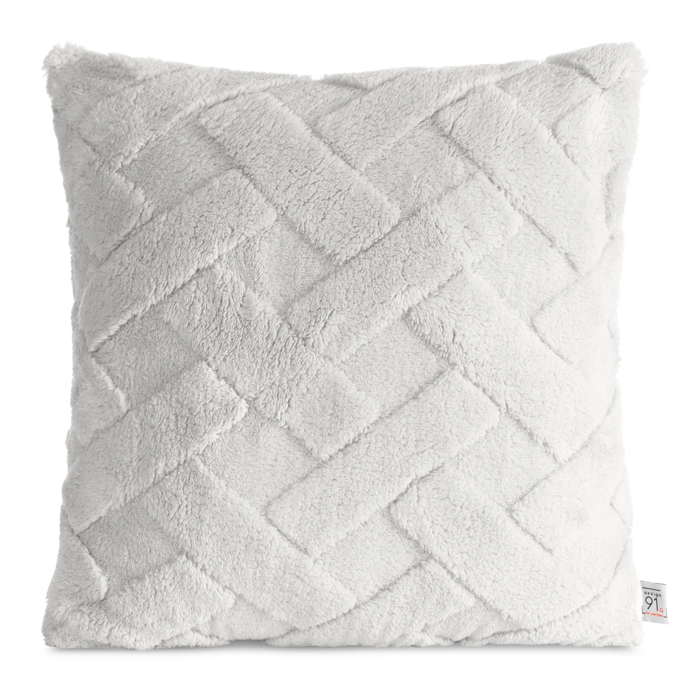 Poszewka na poduszkę 45x45 cm srebrna z miękkiego pluszu zdobiona wypukłym wzorem CARO DESIGN 91 | eurofirany