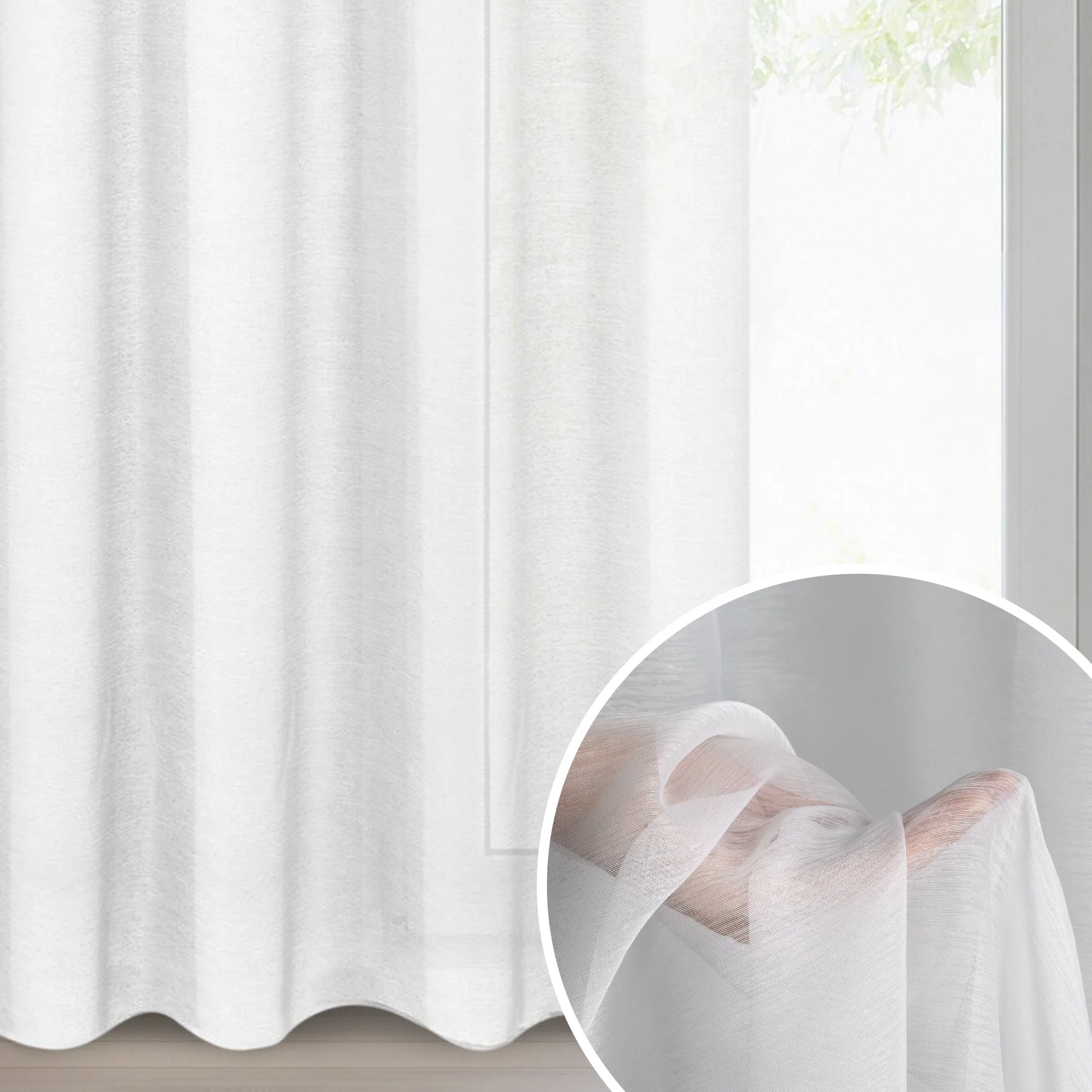 Firana biała o strukturze drobnego deszczyku wzór poziomy 140x250 cm przelotka REBECCA | eurofirany