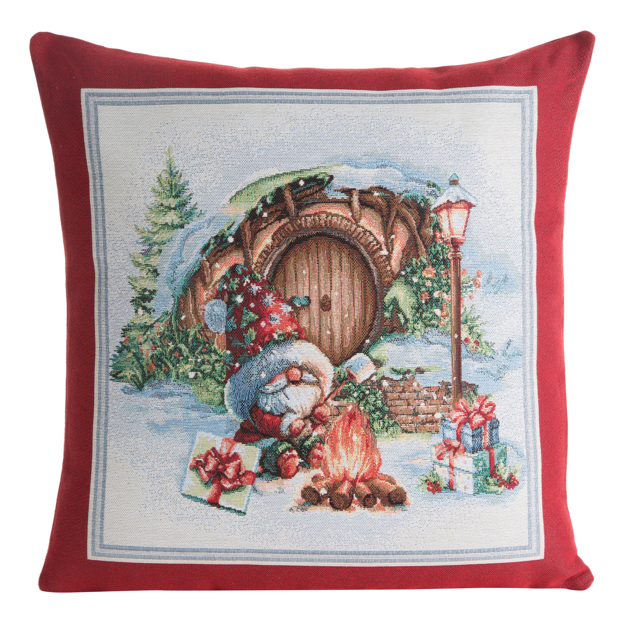 Poszewka na poduszkę 45x45 cm bawełniana, gobelinowa czerwono, naturalna z motywem świątecznym XMAS | eurofirany
