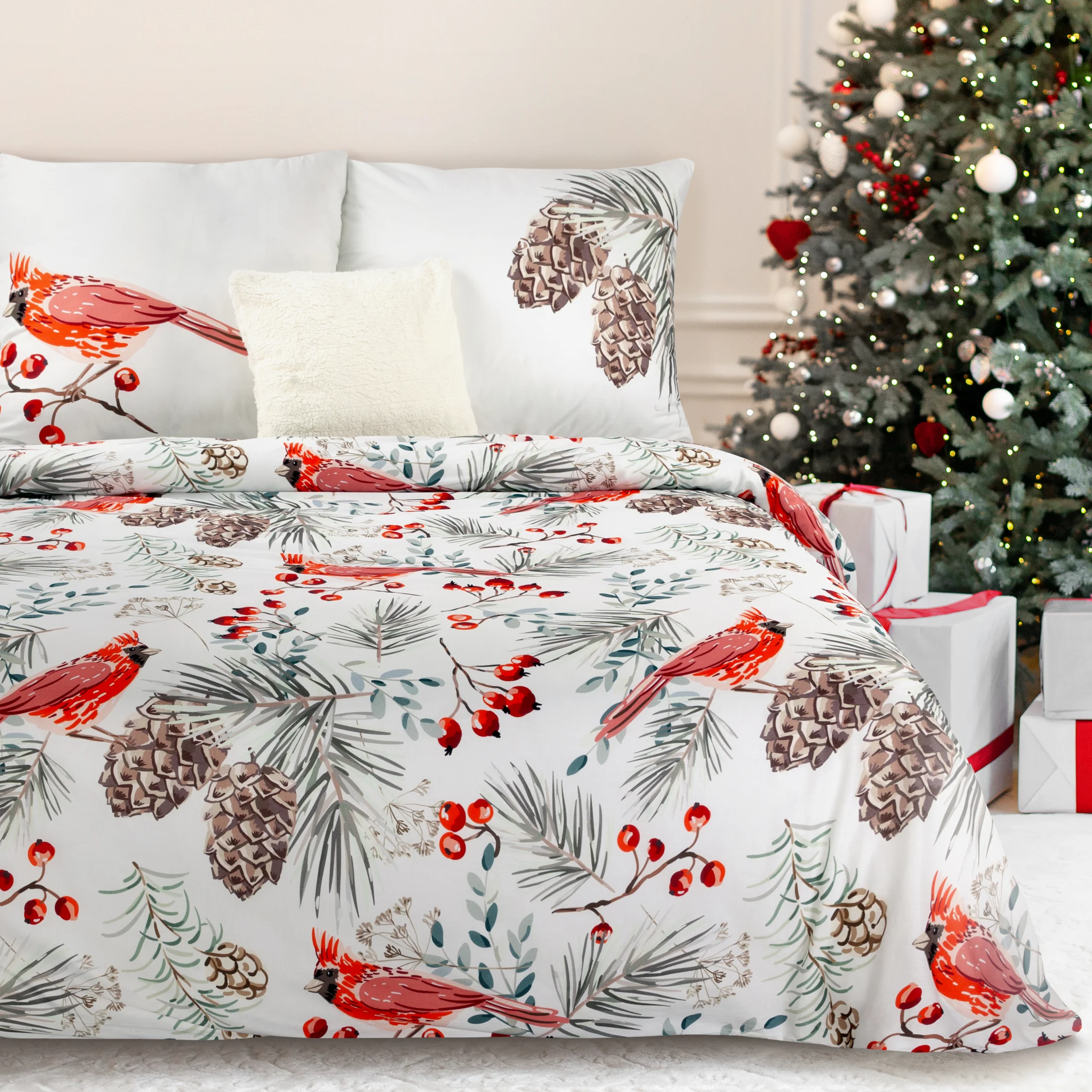 Pościel świąteczna 140x200 cm kolor biały, czerwony WILLOW | eurofirany