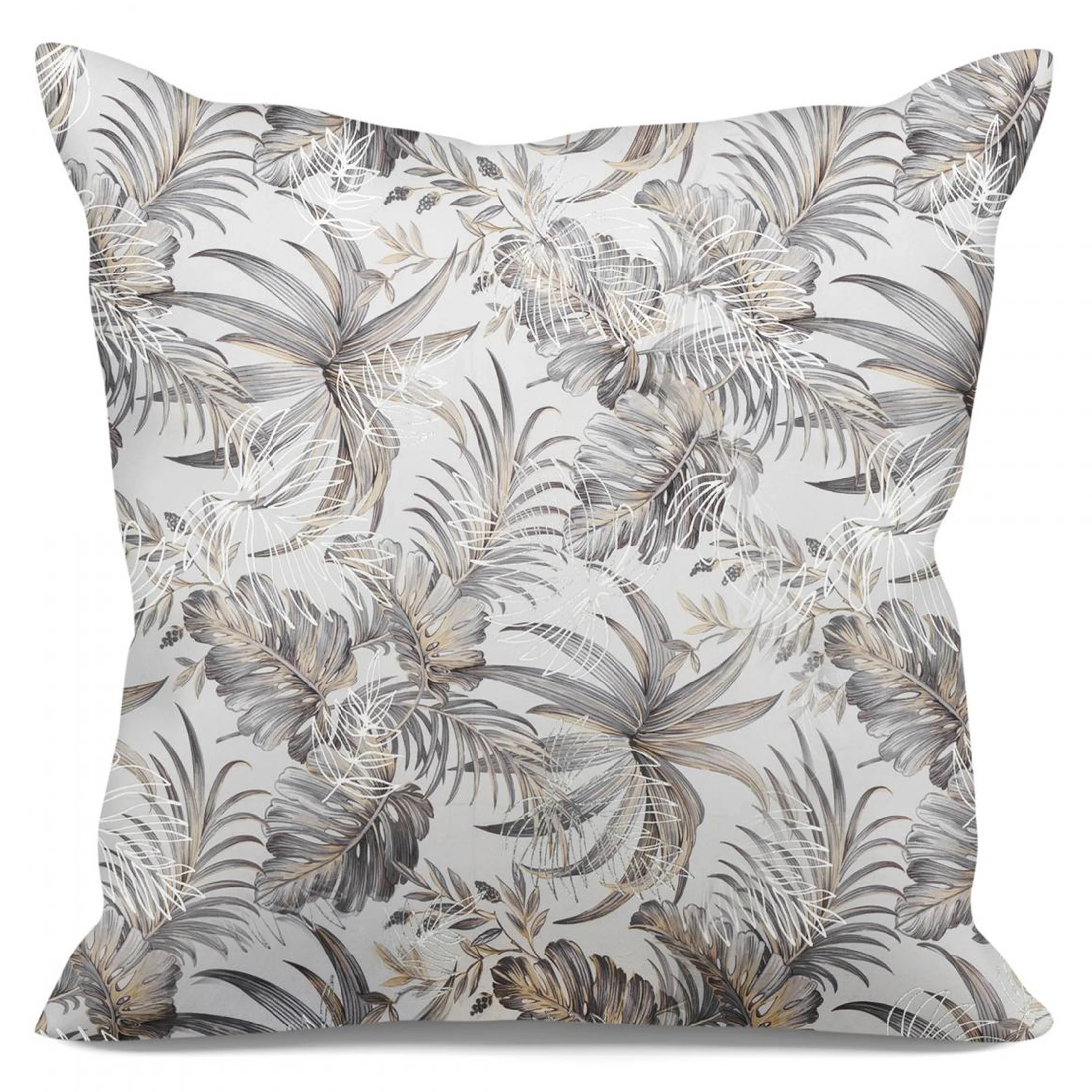 Poszewka na poduszkę 40x40 cm welwetowa biało, beżowa z modnym, błyszczącym wzorem liści RODOS | eurofirany