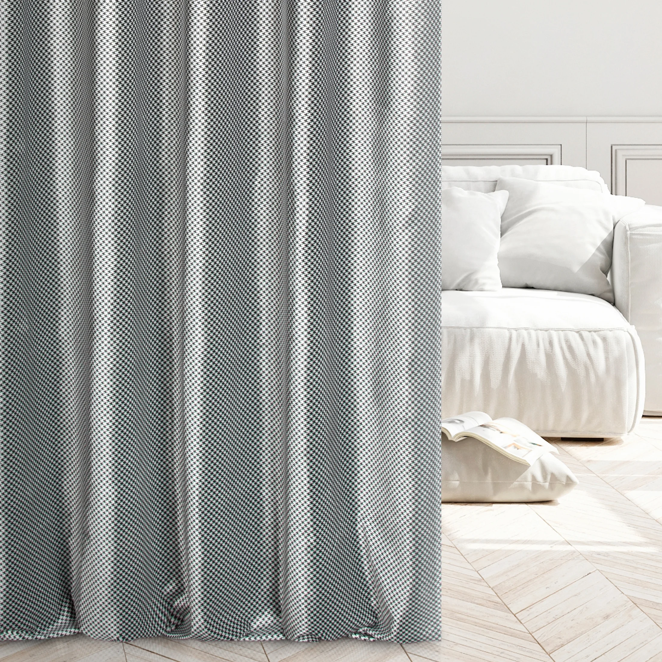 Tkanina zasłonowa gruby welwet z modnym nadrukiem pepitki z kolekcji Eva Minge