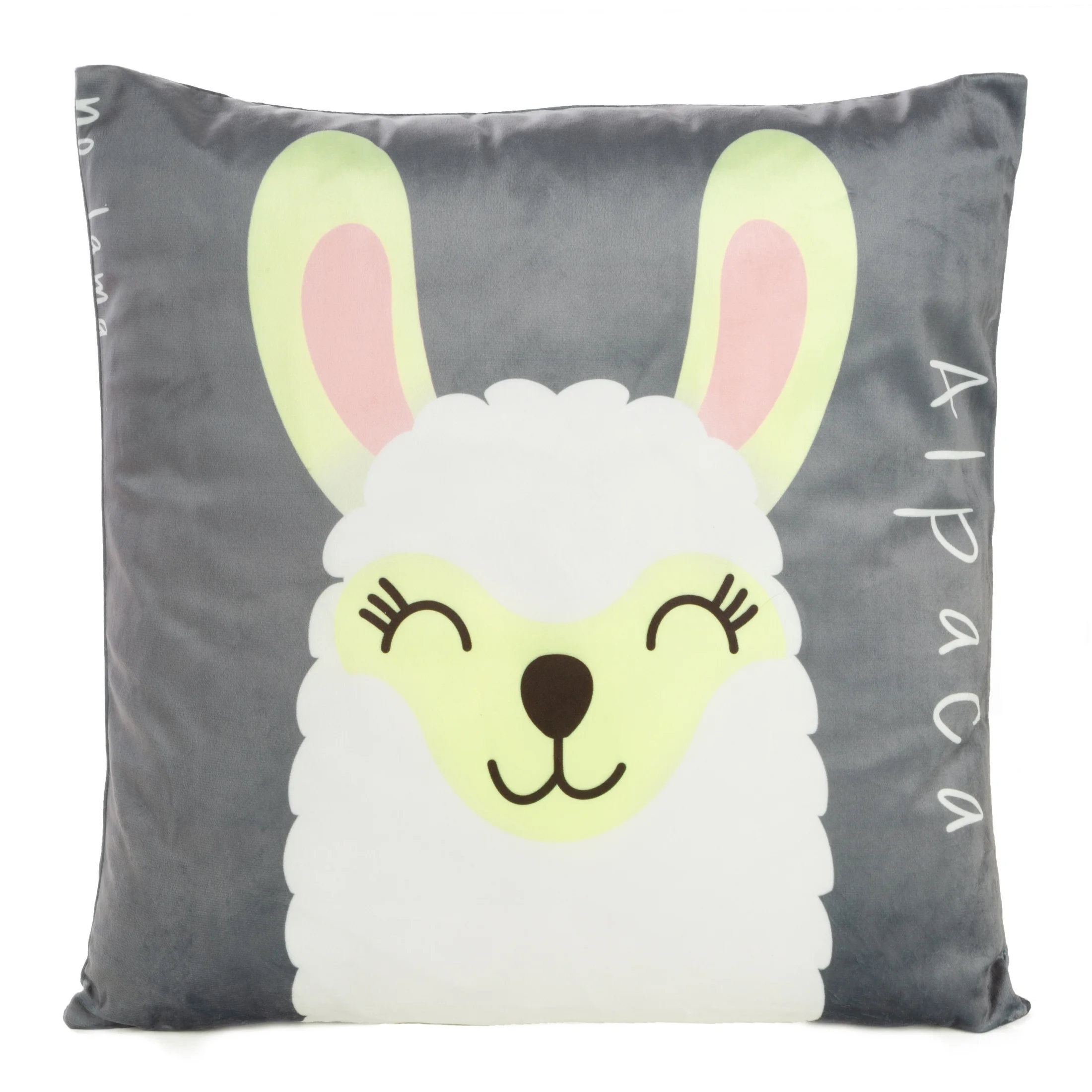 Poszewka na poduszkę 45x45 cm welwetowa, stalowo biała z motywem lamy KIDS 2 DESIGN 91