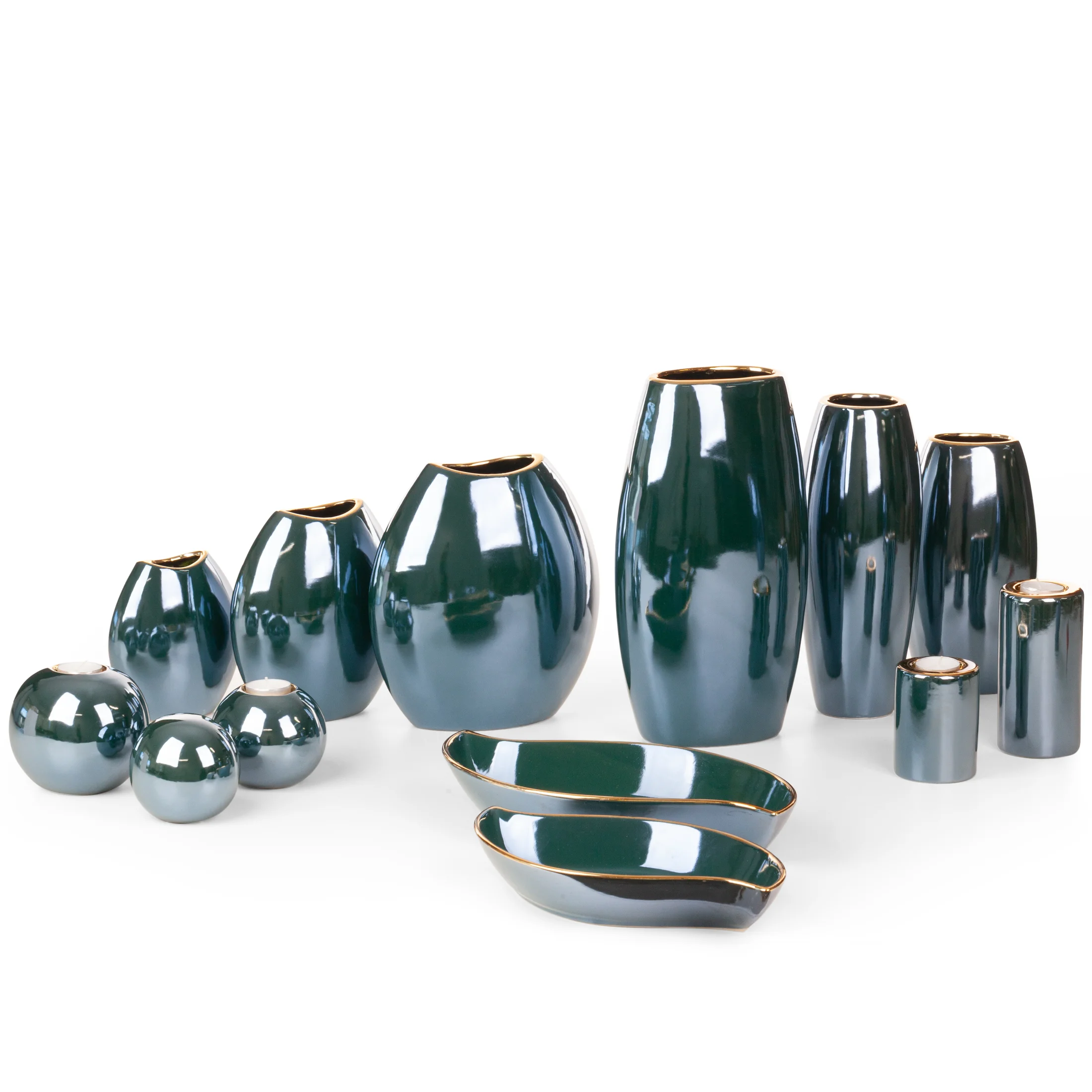 Wazon ceramiczny zielono-złoty o lśniącej powierzchni 22x12x25 cm AMORA 2