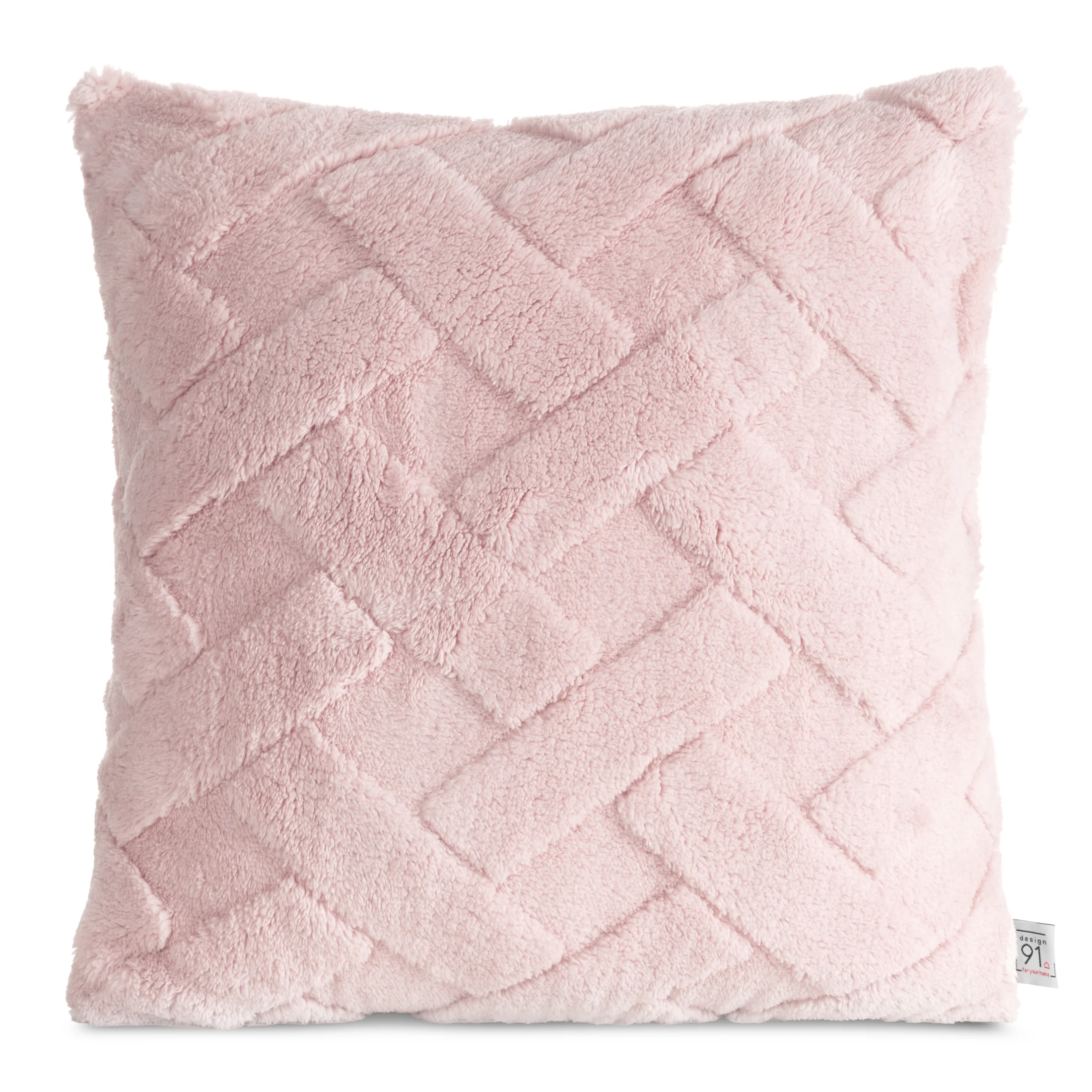 Poszewka na poduszkę 45x45 cm pudrowo różowa z miękkiego pluszu zdobiona wypukłym wzorem CARO DESIGN 91 | eurofirany