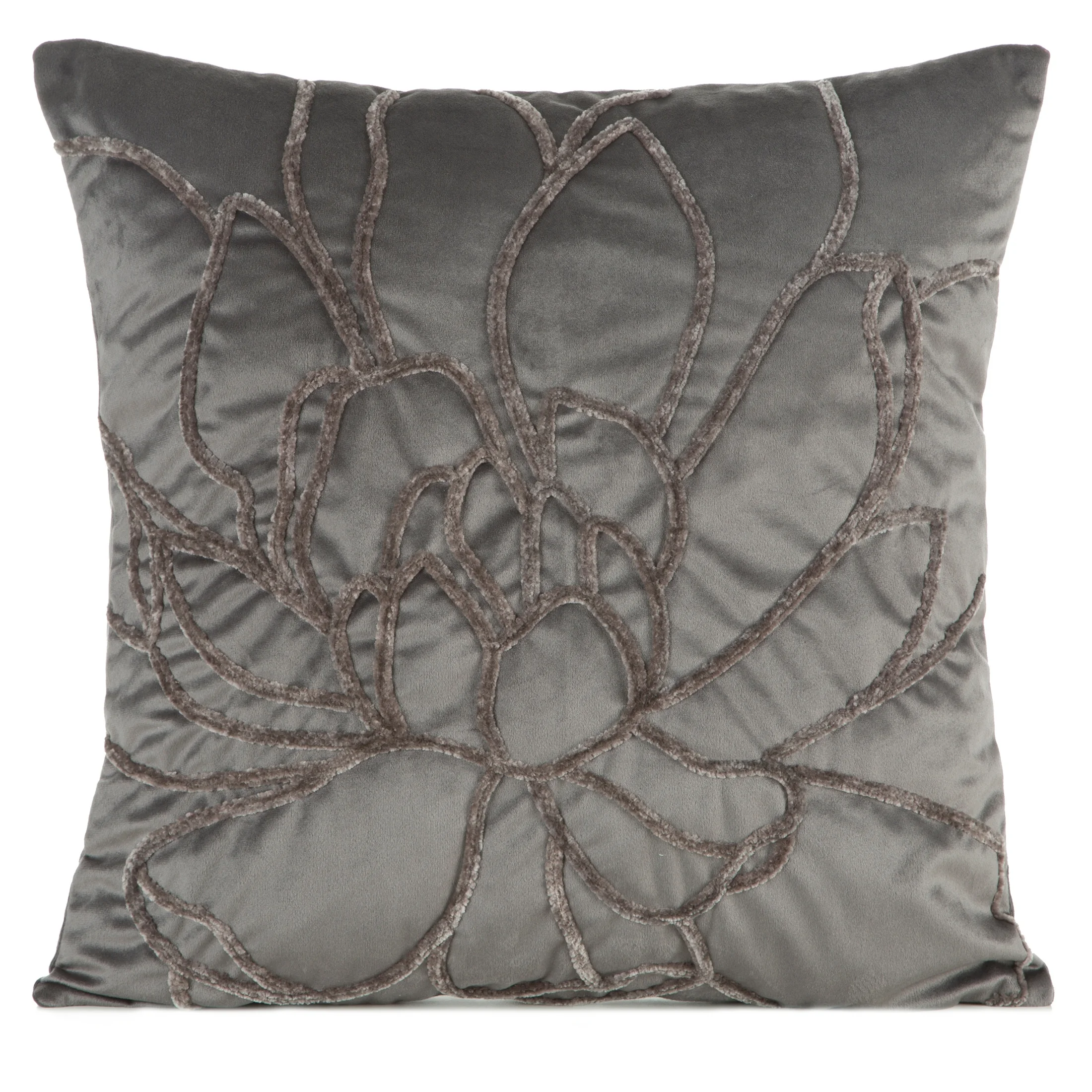 Poszewka na poduszkę 45x45 cm welwetowa, stalowa zdobiona naszywanym wzorem SANDI | eurofirany