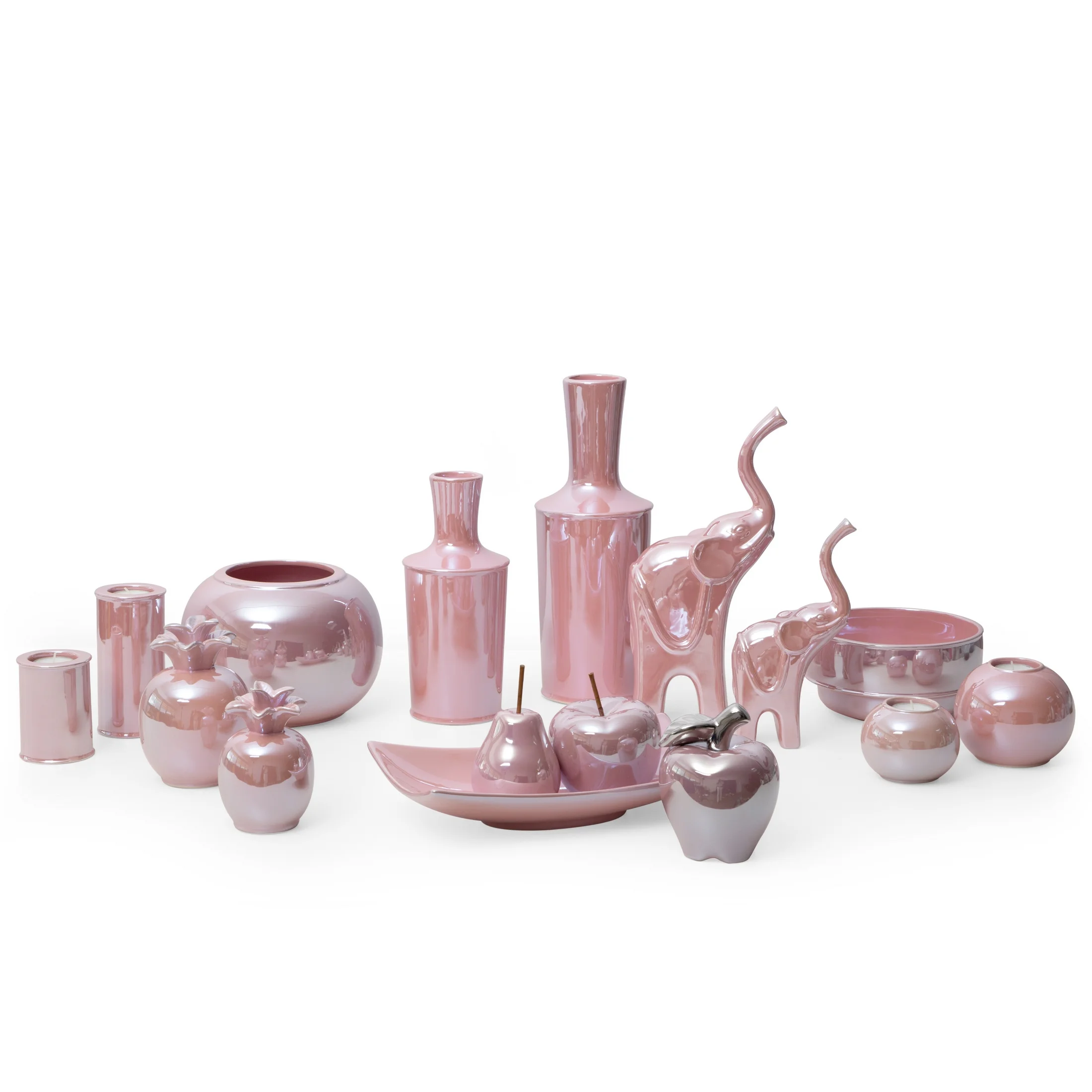 Świecznik ceramiczny różowy w formie walca z perłowym połyskiem średnica 7x10 cm SIMONA