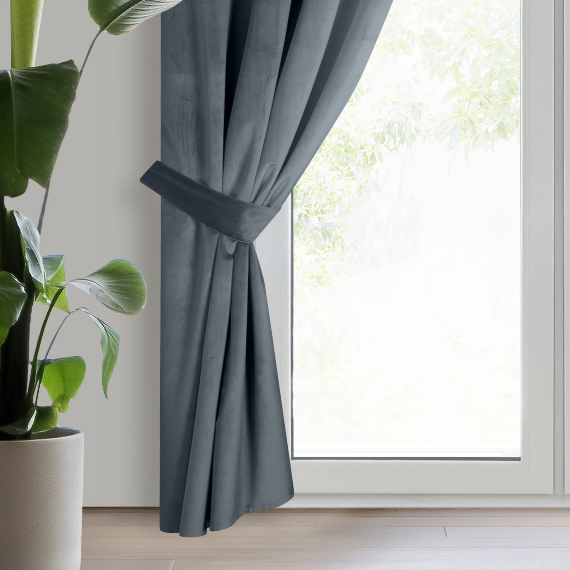 Zasłona welwetowa grafitowa, troczek w zestawie 140x270 cm przelotka - ANTARA | eurofirany