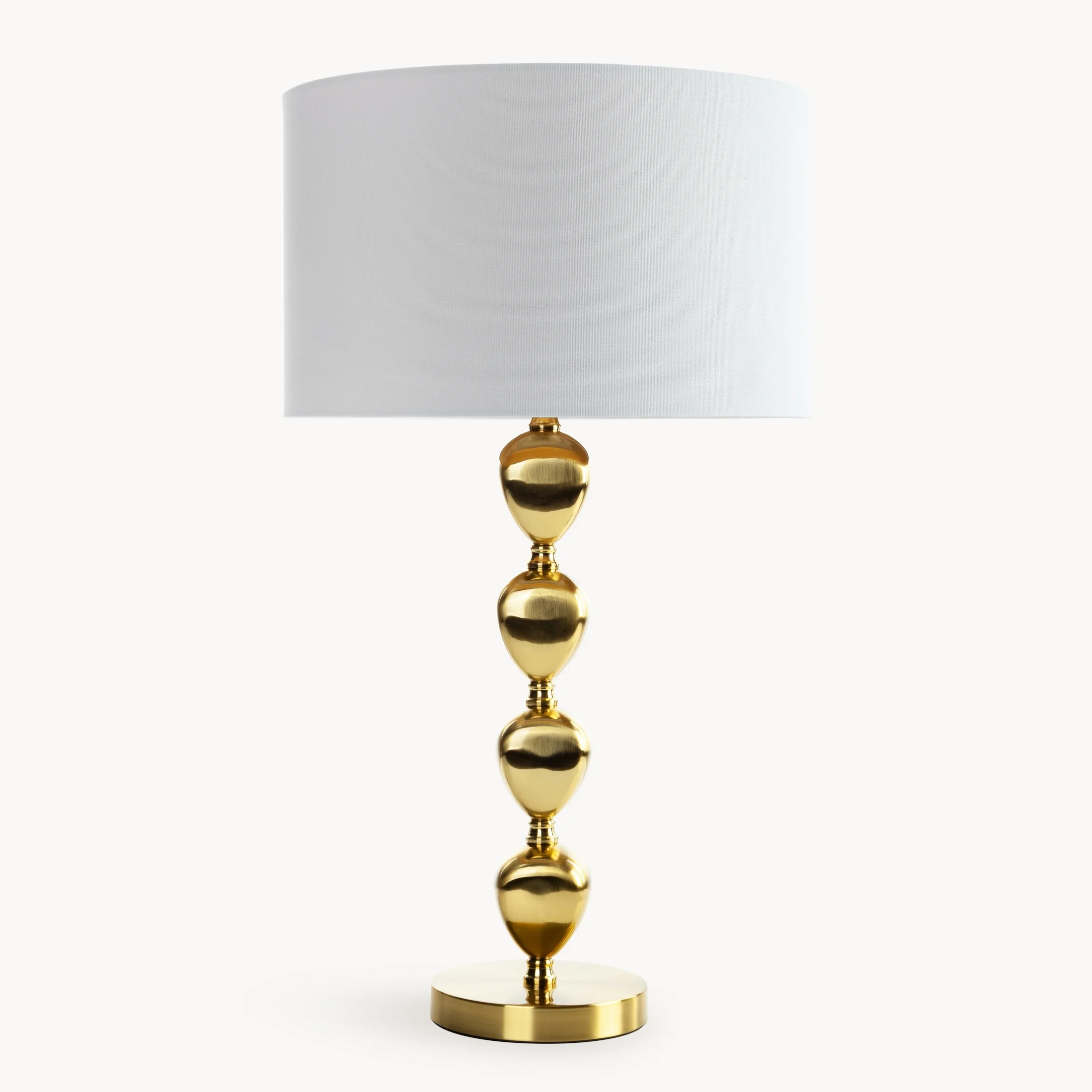 Lampa stołowa do salonu biało, złota CELIA z matowym abażurem