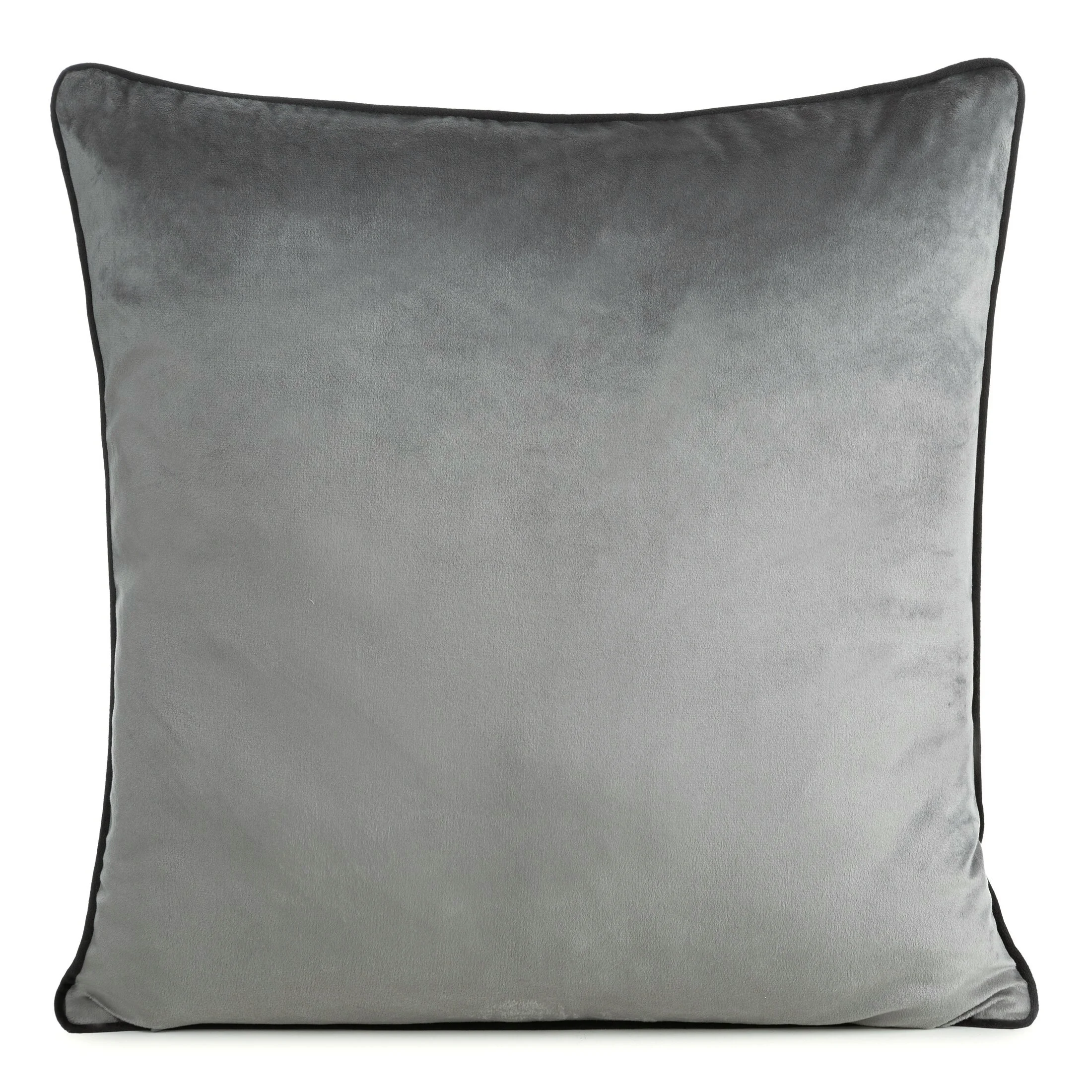 Poszewka na poduszkę 60x60 cm welwetowa kolor stalowy o delikatnym połysku z ozdobną lamówką GAJA 2 | eurofirany