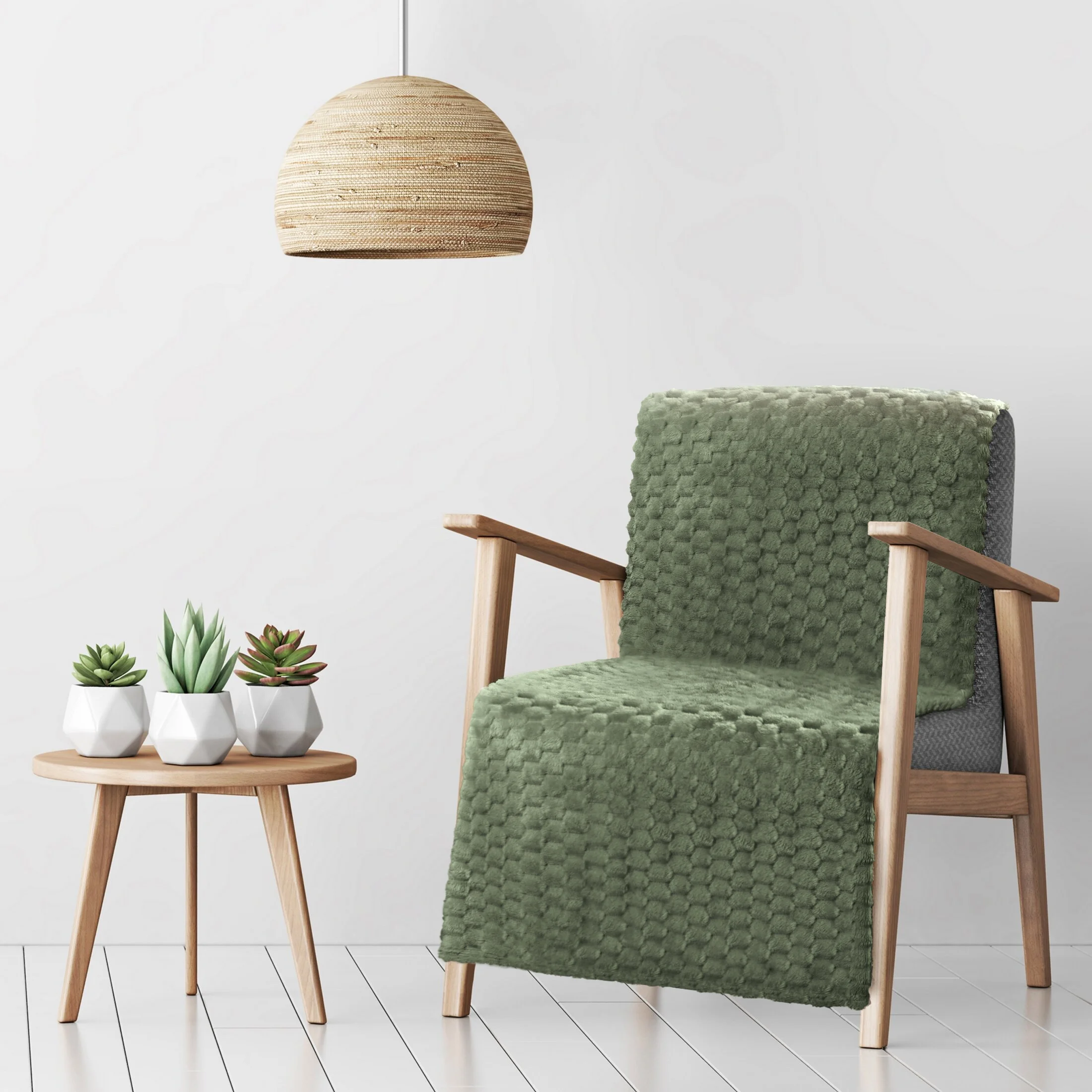 Narzuta na fotel-koc 70x160 cm ciemnooliwkowy miękka i miła w dotyku z wytłaczanym wzorem 3D CINDY 6 Design 91 | eurofirany