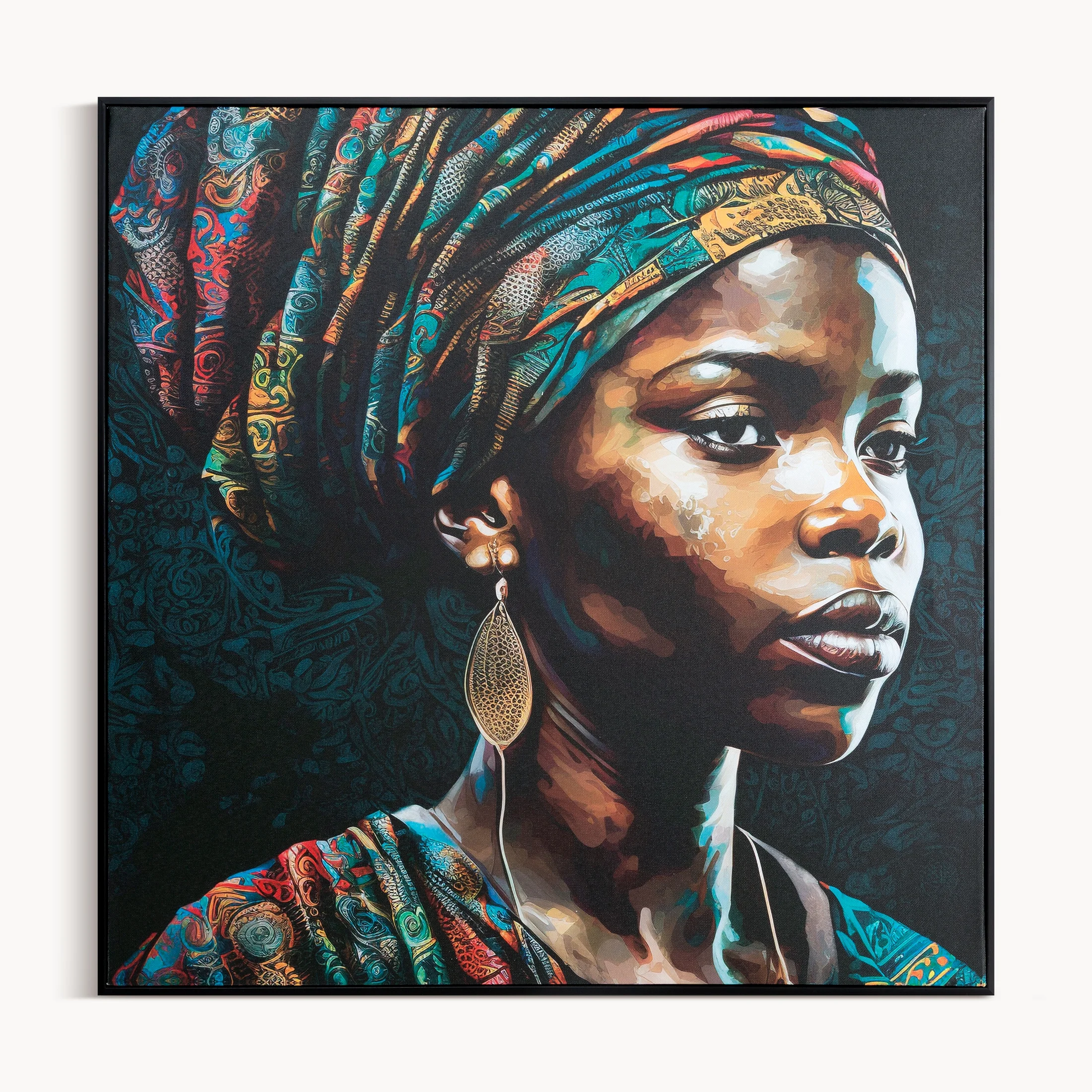 Obraz drukowany na płótnie portret tajemniczej kobiety z kolorowym turbanem | eurofirany