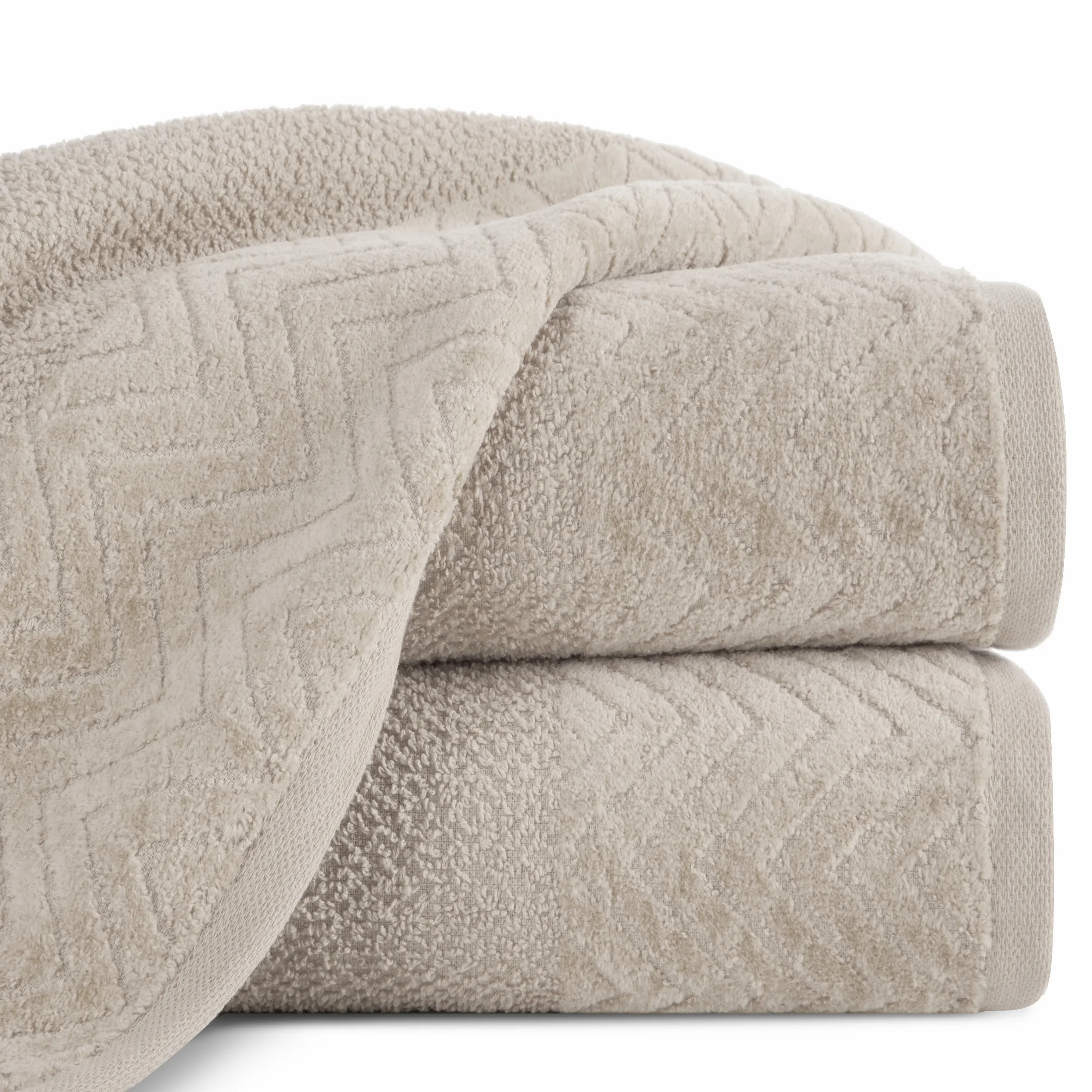 Ręcznik kąpielowy 70x140 cm bawełniany kolor jasnobeżowy o ryżowej strukturze z welwetową bordiurą 500 g/m2 LOREN