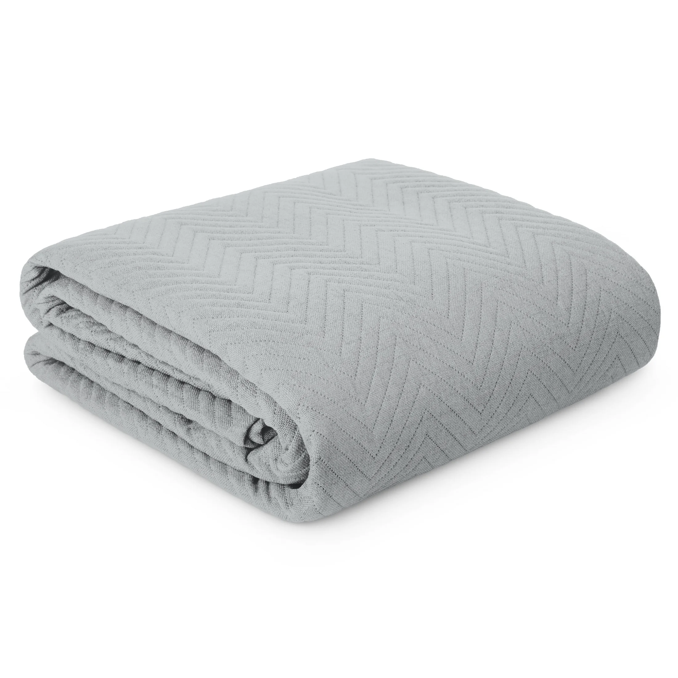 Narzuta z tkaniny o strukturze lnu srebrna 170x210 cm pikowana w wzór jodełki LEN 3 Eurofirany Premium