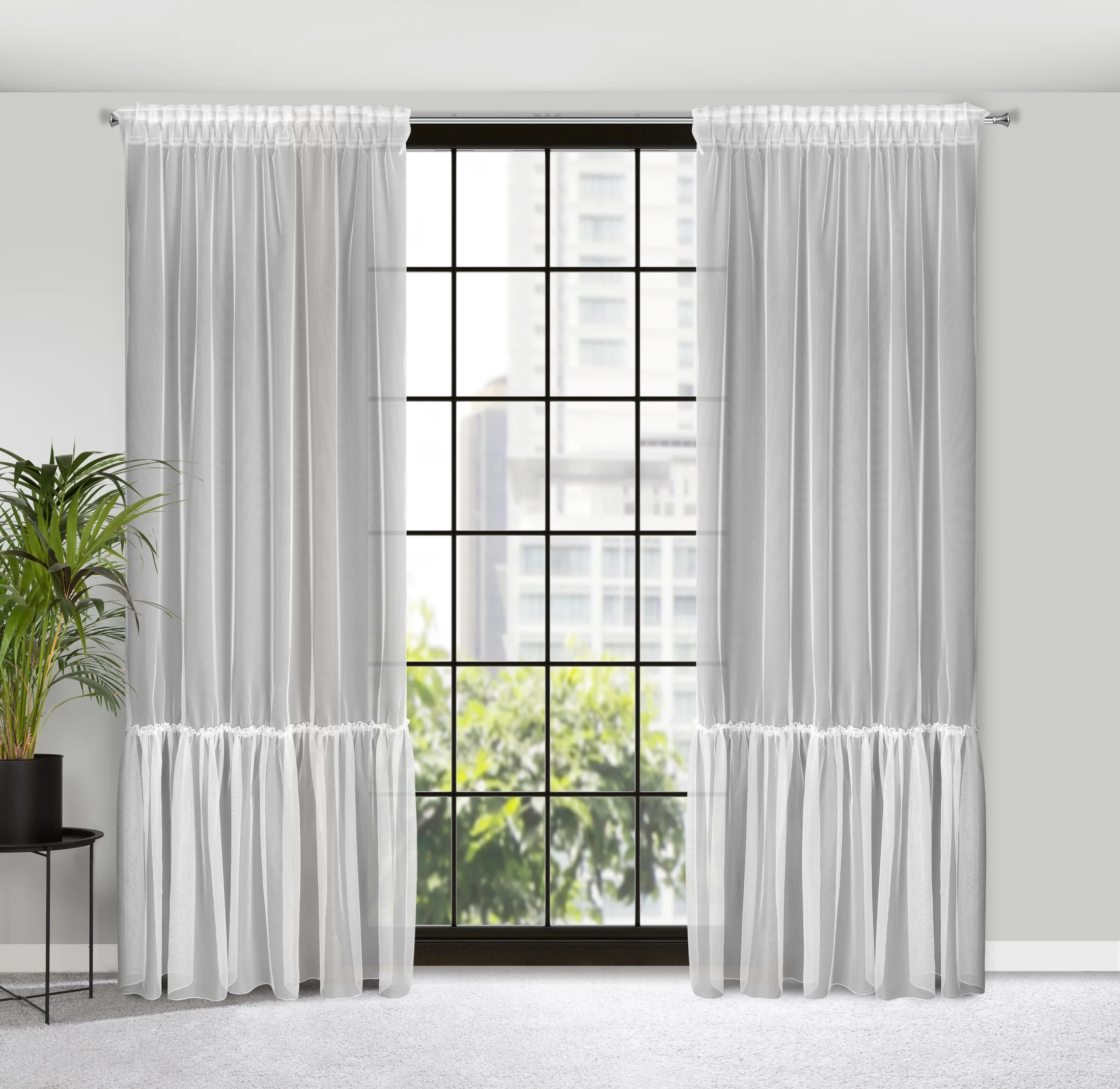 Firana biała z organtyny peru z jedną falbaną 140x240 cm taśma LENA 2