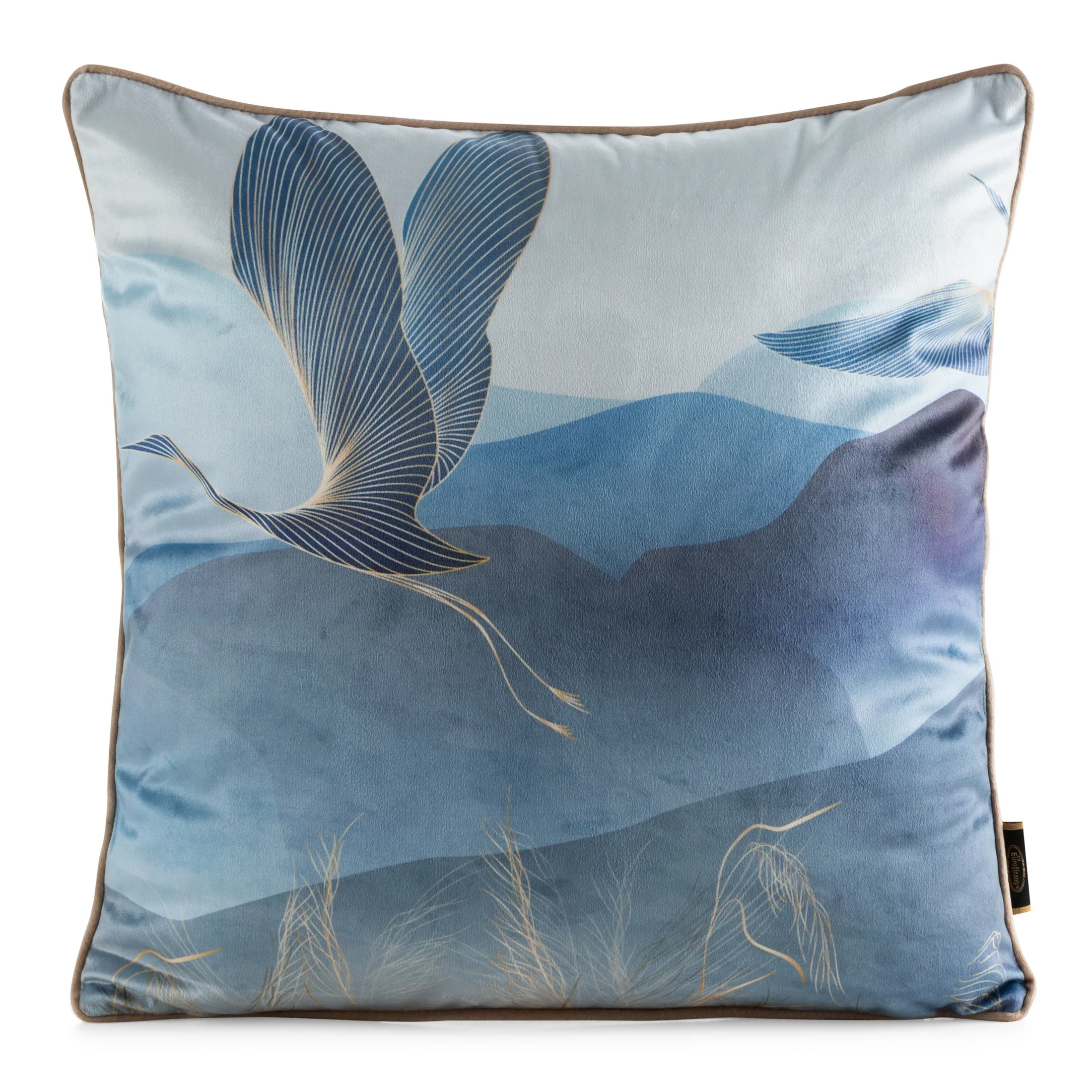 Poszewka na poduszkę 45x45 cm welwetowa, biało niebieska zdobiona nadrukiem zwierzęcym VELVET 160 Eurofirany Premium | eurofirany