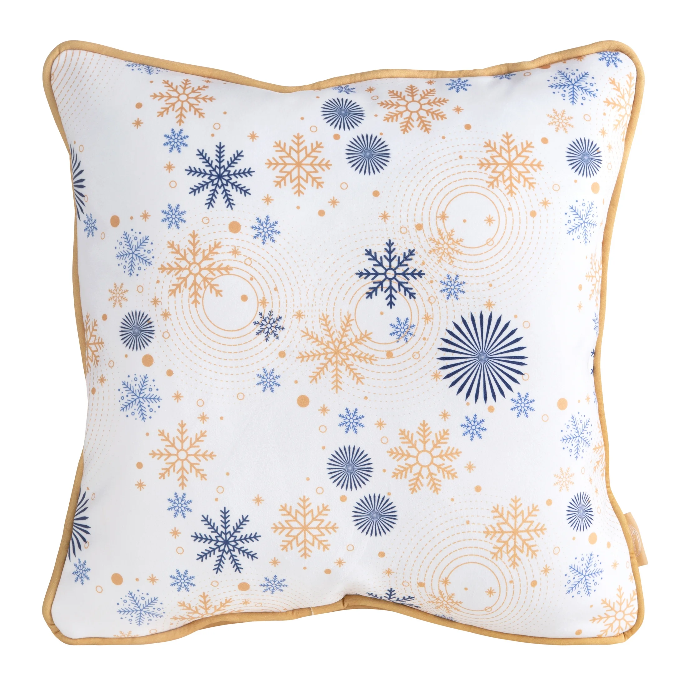 Poszewka na poduszkę 45x45 cm welwetowa kolor biały zdobiona nadrukiem ze śnieżynkami i wypustką na brzegach CAROL | eurofirany