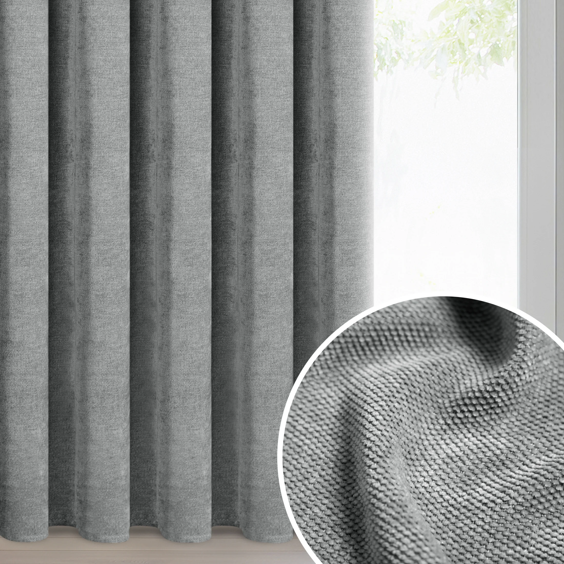 Zasłona stalowa o szenilowej strukturze 140x270 cm taśma - NESKA | eurofirany