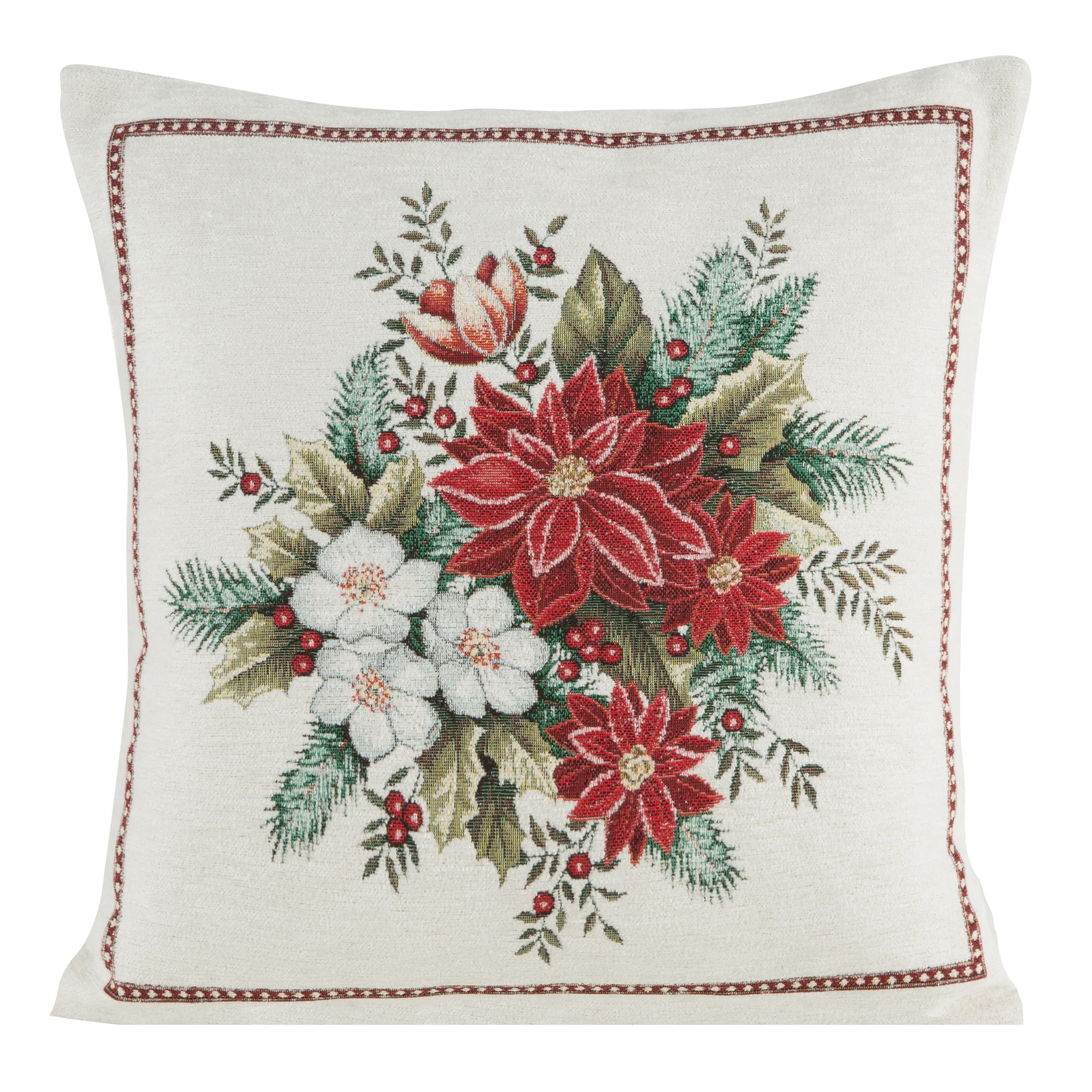 Poszewka na poduszkę 45x45 cm świąteczna gobelinowa czerwono, beżowa | eurofirany