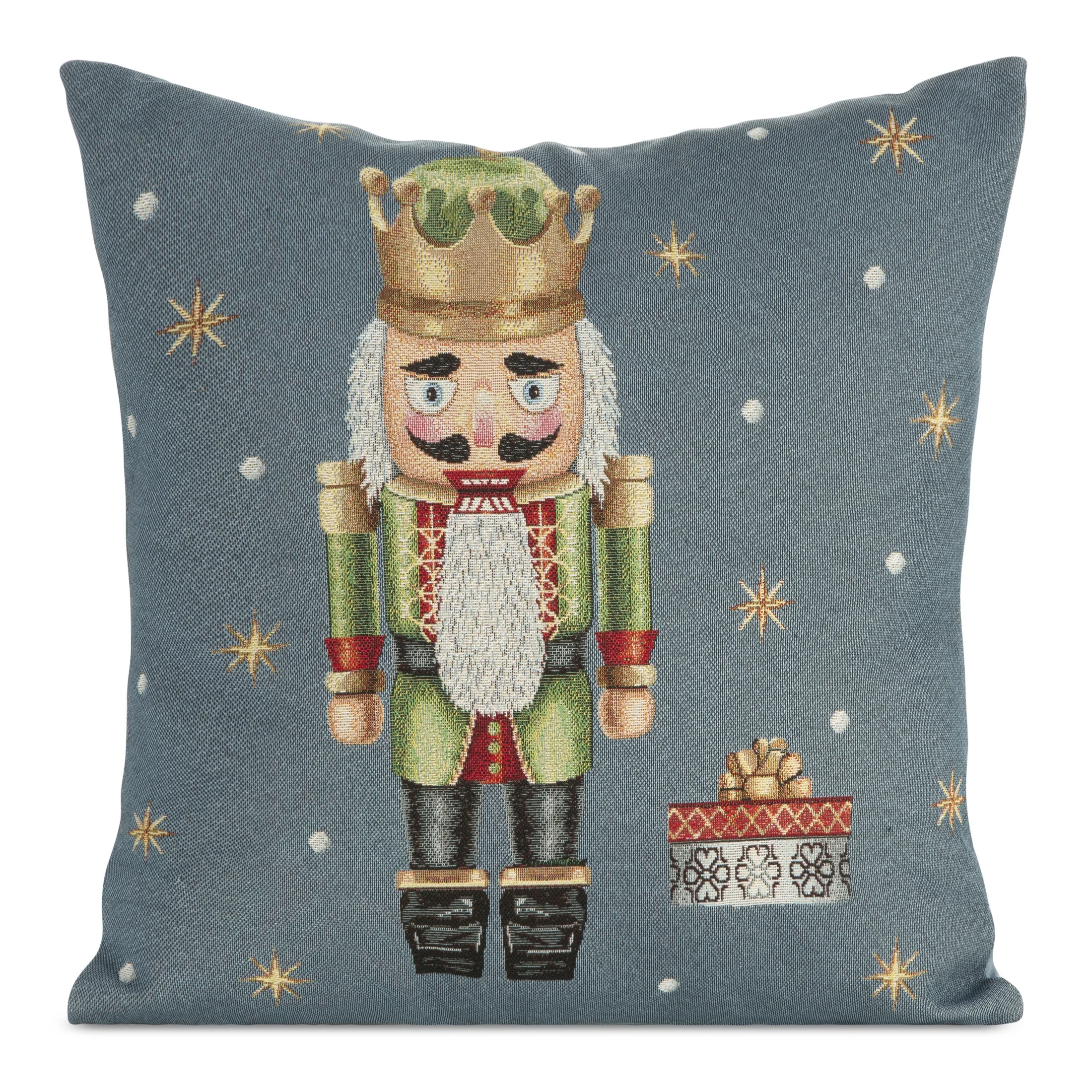 Poszewka na poduszkę 45x45 cm bawełniana , gobelinowa popielato zielona zdobiona wzorem dziadka do orzechów GOB | 
