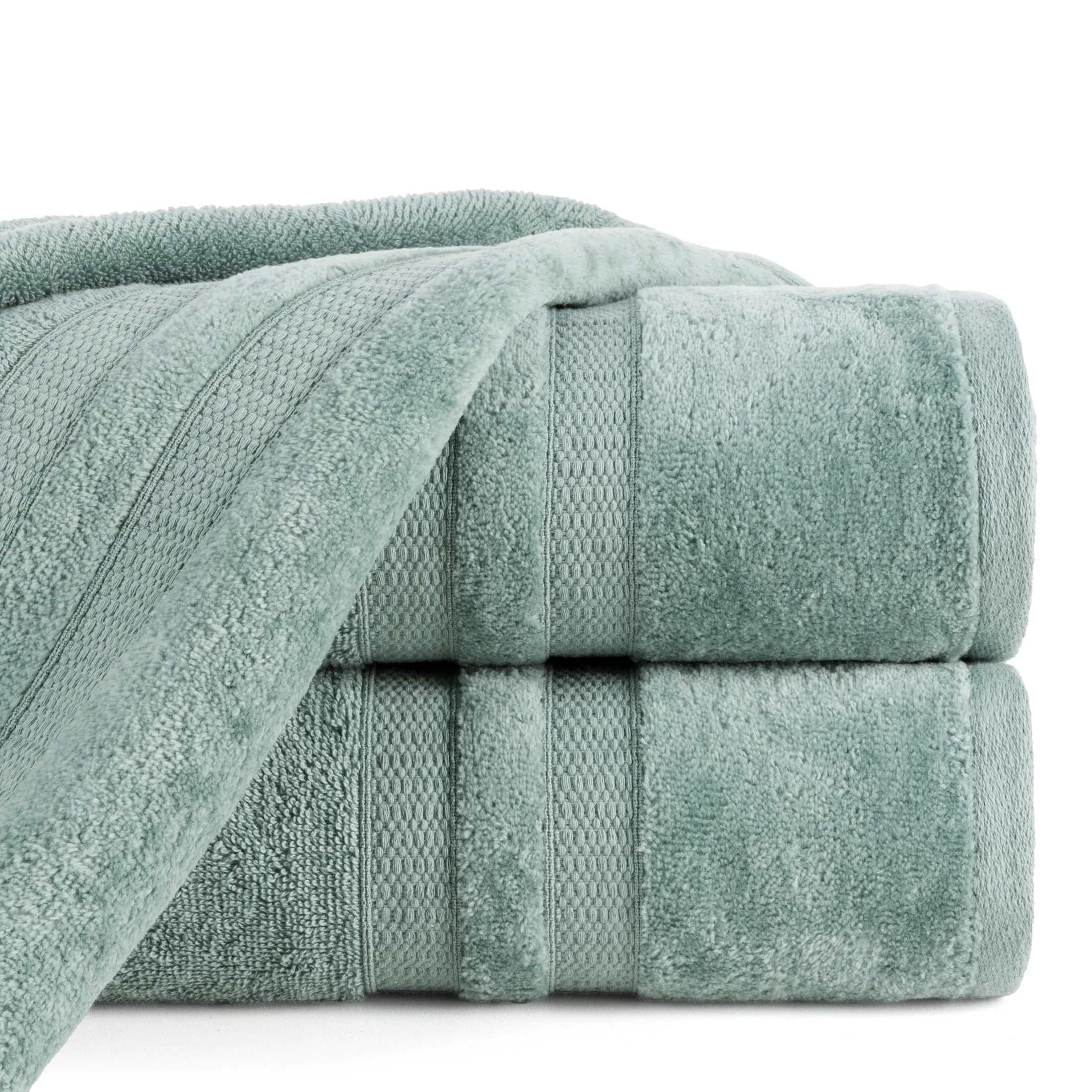 Ręcznik do rąk 30x50 cm bawełniany kolor miętowy z welwetową bordiurą w pasy 500 g/m2 PORTO