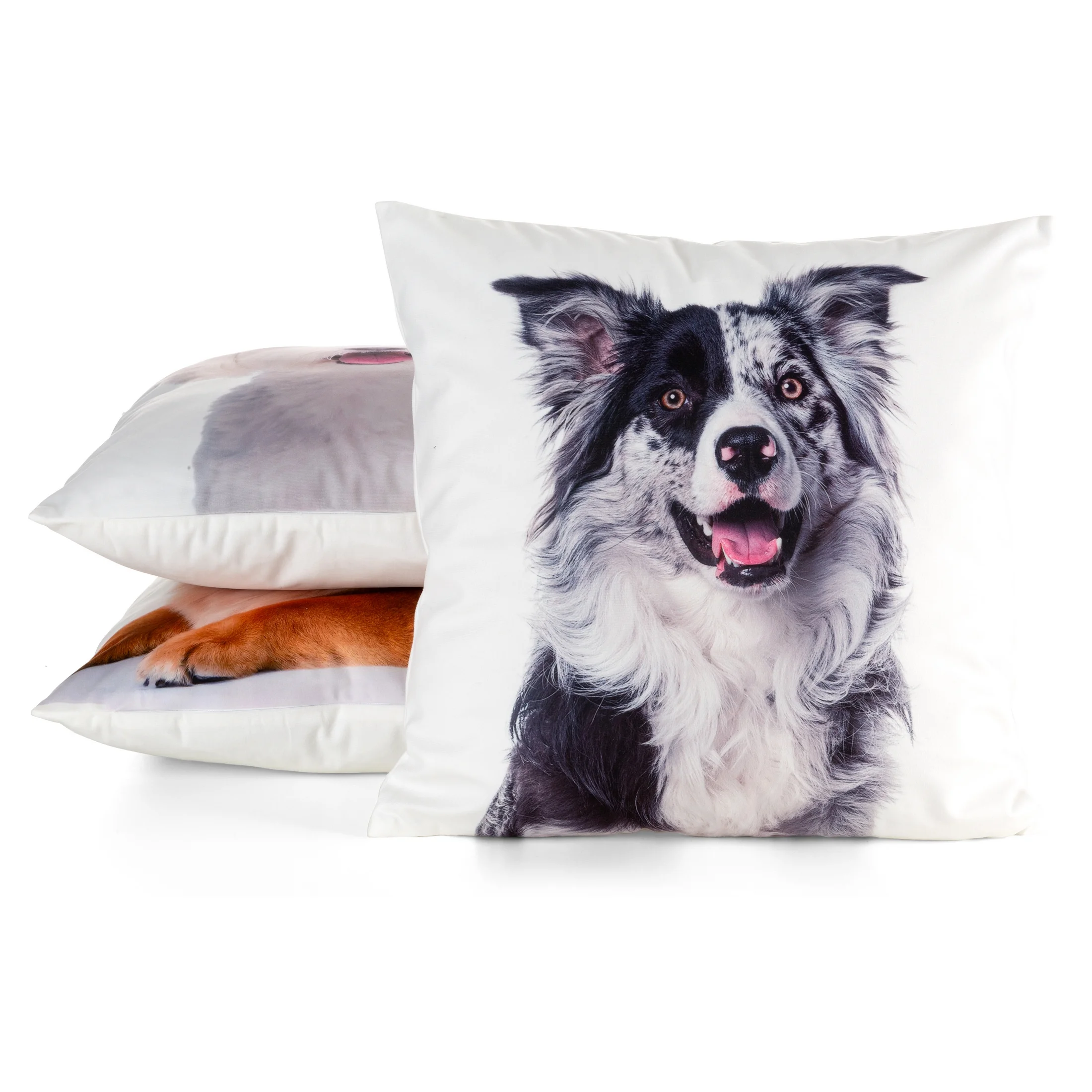 Poszewka na poduszkę 45x45 cm welwetowa biało, czarna zdobiona nadrukiem psa ANIMAL