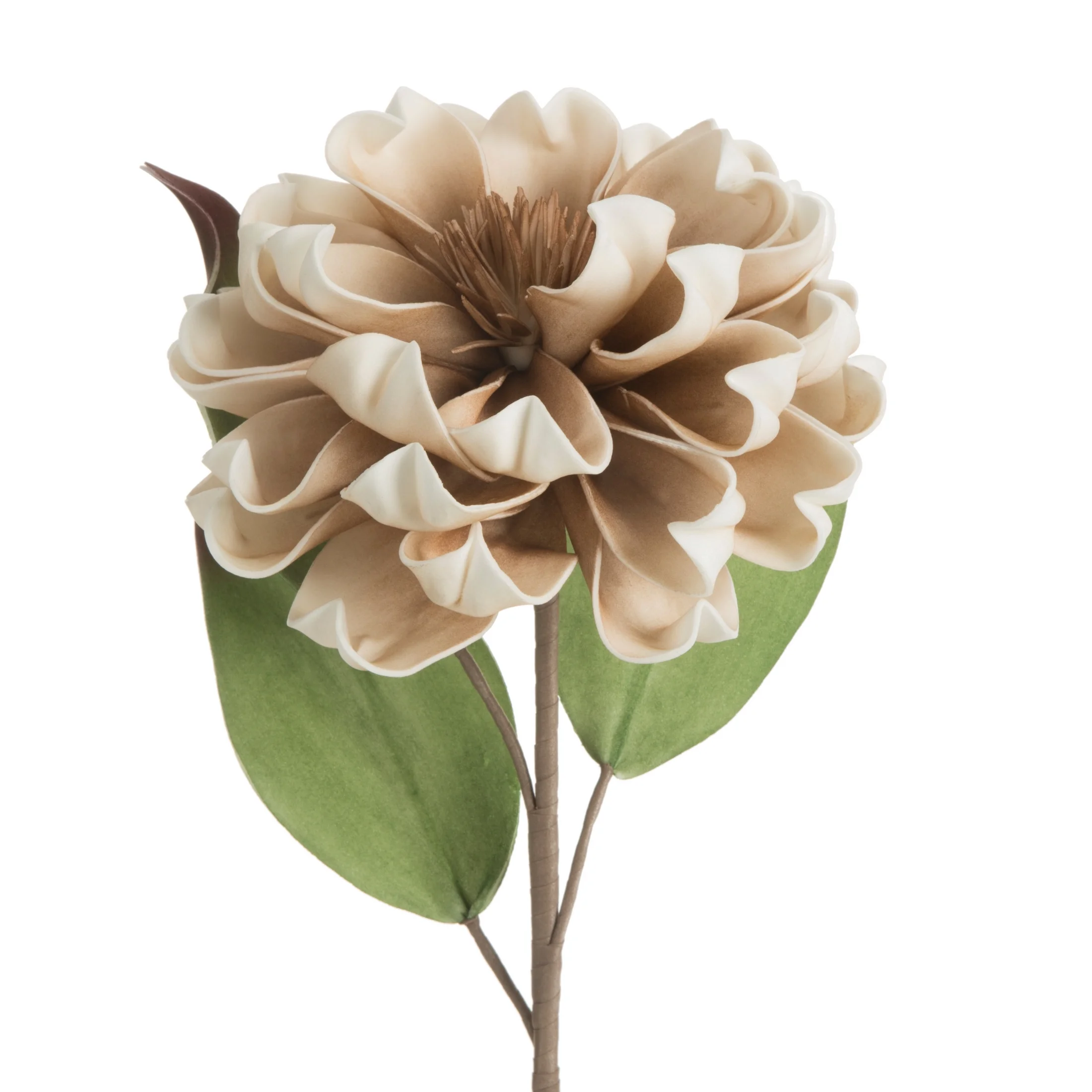 Kwiat sztuczny dalii jasnobeżowy, biały z plastycznej pianki foamiran 65 cm