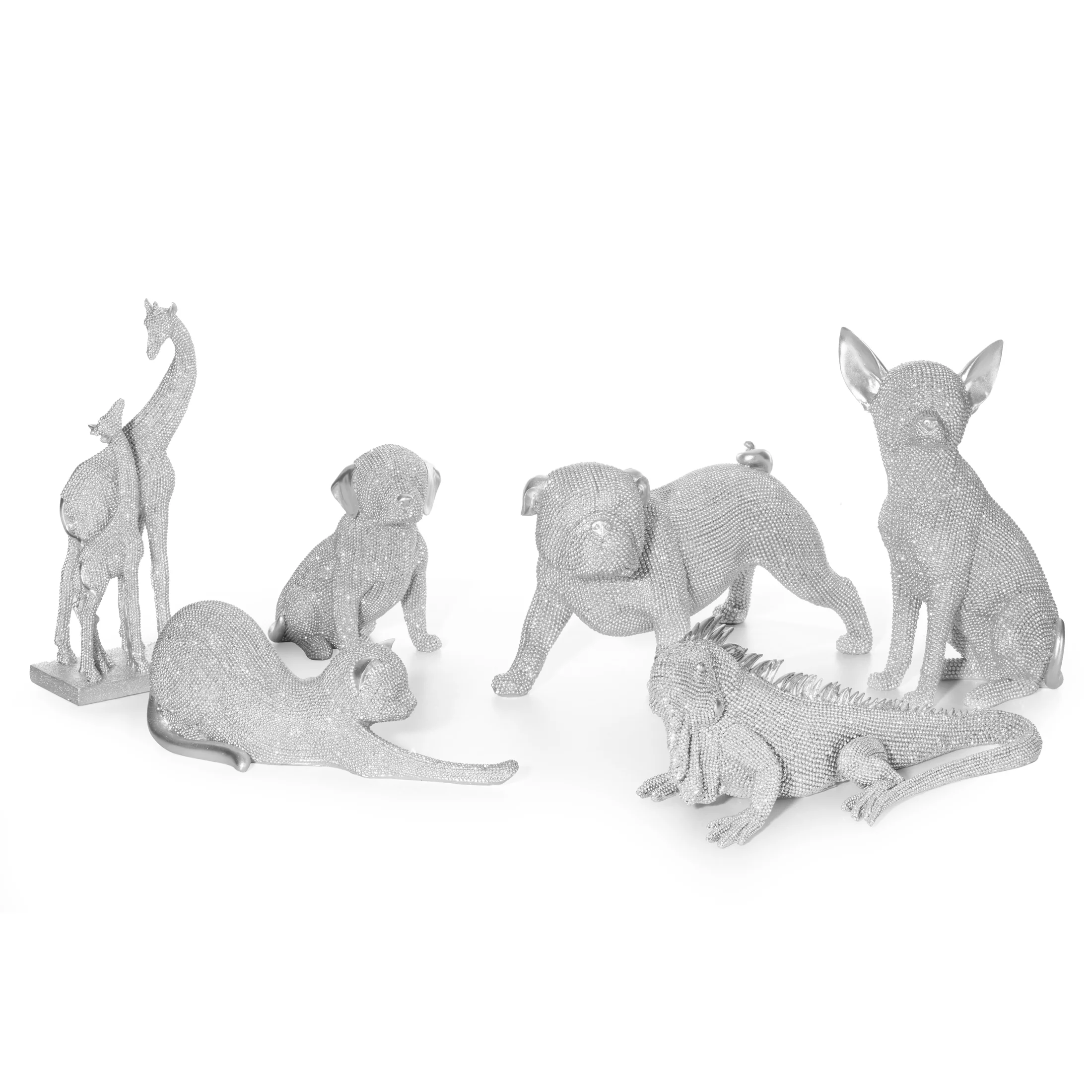 Figurka srebrna żyrafa o drobnym strukturalnym wzorze 11x7x27 cm ELDO 1